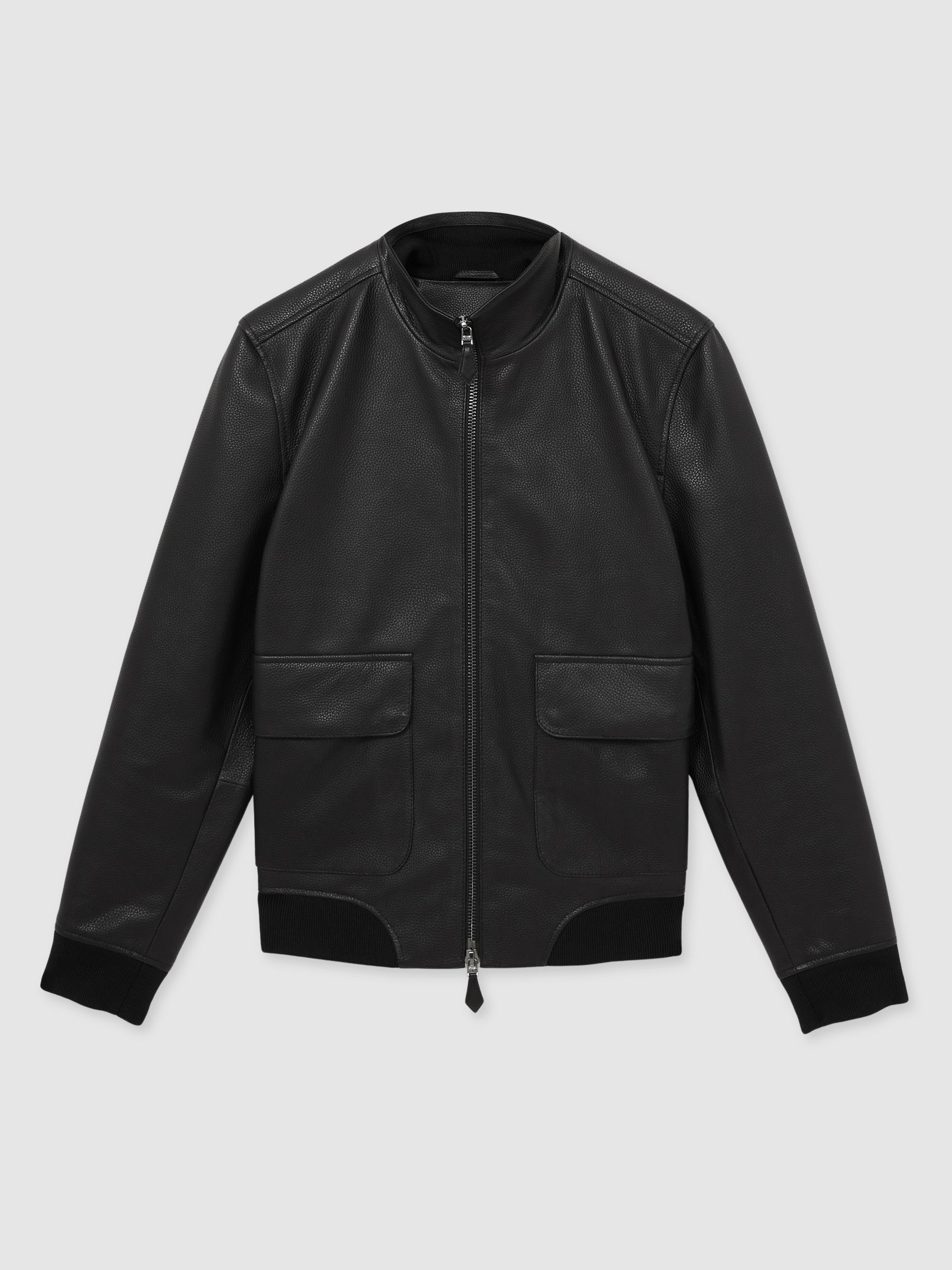 Pebbled-Leather Funnel-Neck Jacket in Black - Image 2 of 6