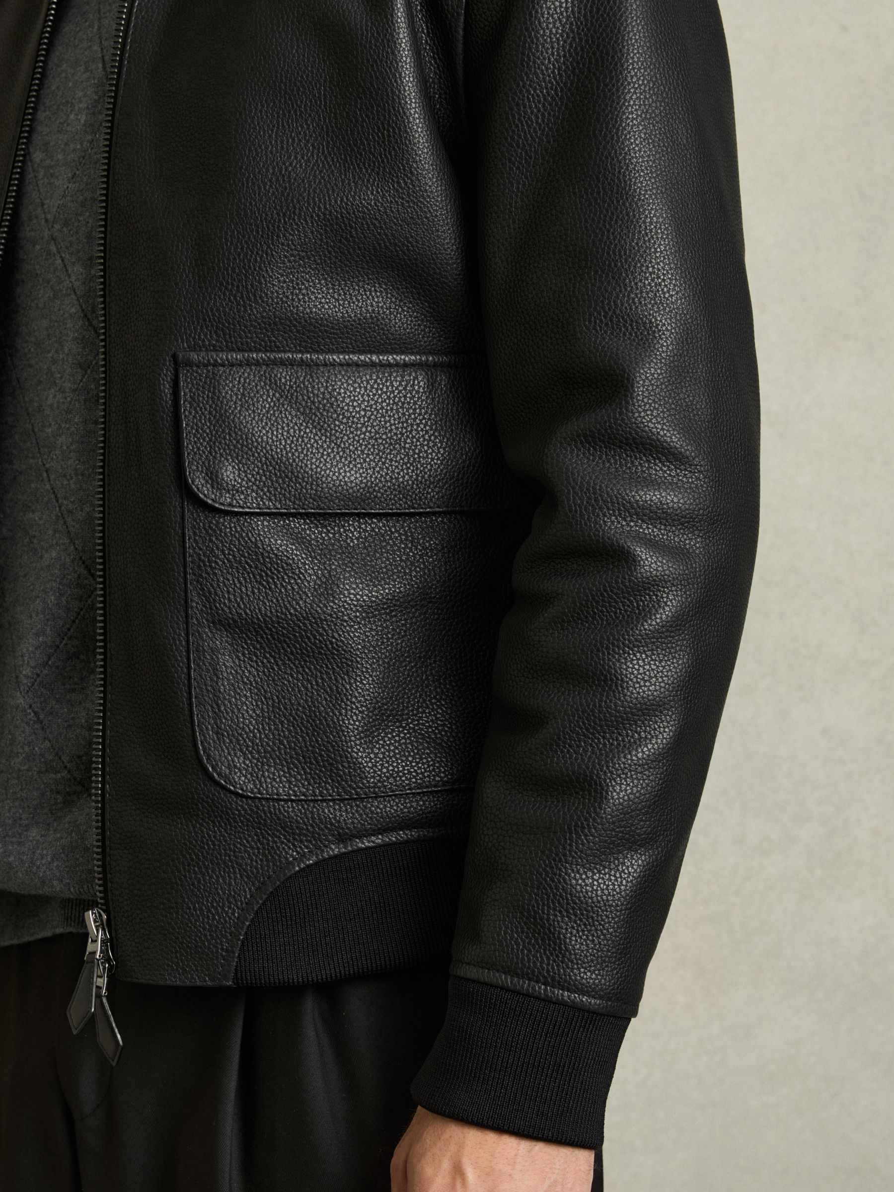 Pebbled-Leather Funnel-Neck Jacket in Black - Image 4 of 6