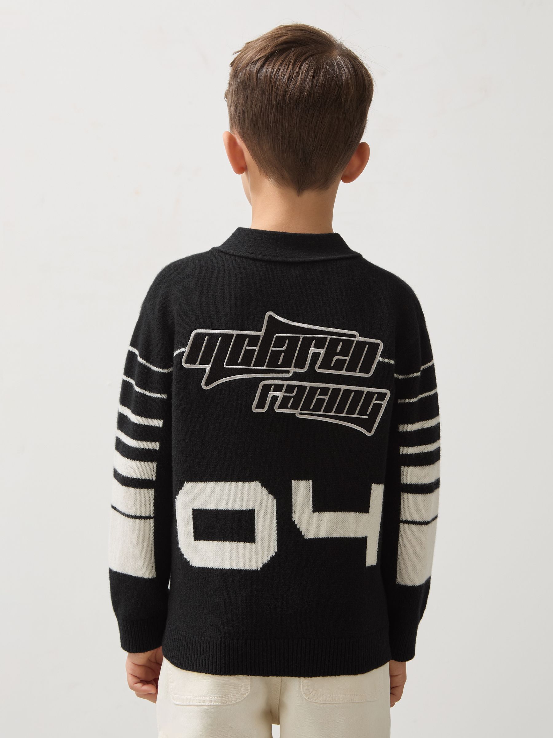 13-14 yrs Unisex Fit McLaren F1 Team Varsity Wool-Cashmere Cardigan in Black - Image 5 of 8