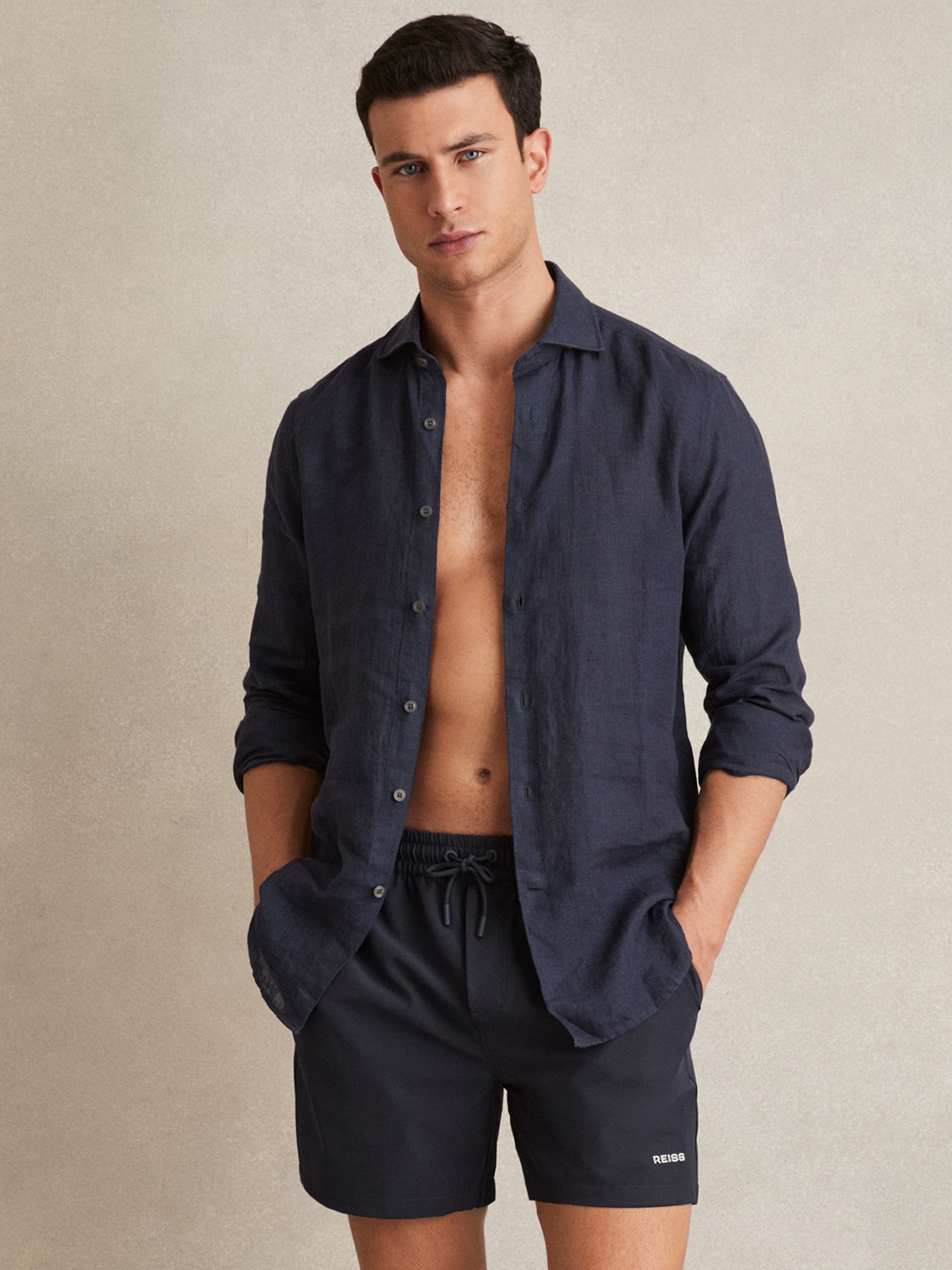Logo Print Swim Shorts in Navy - Image 1 of 7