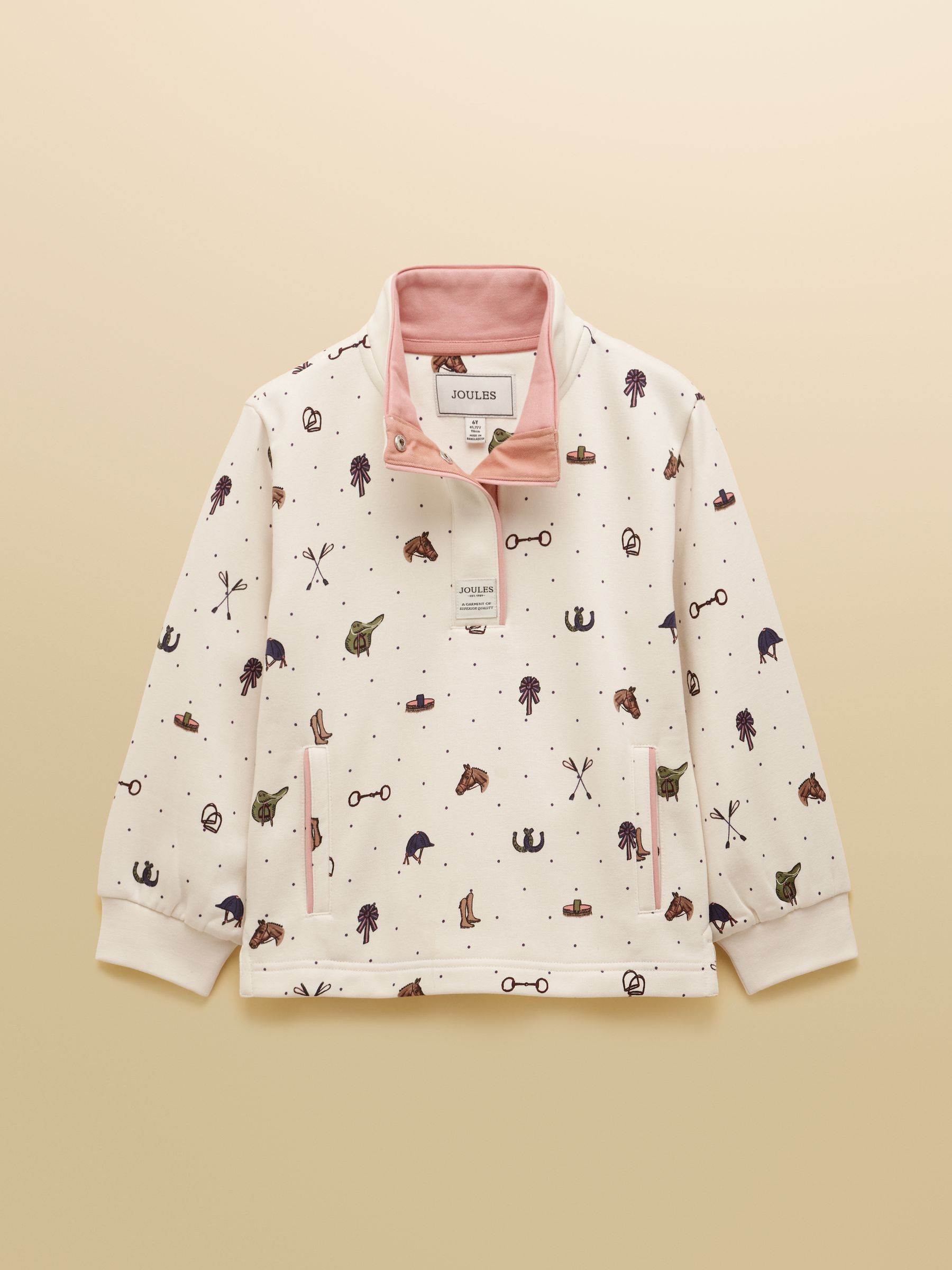 Girls' Burnham Cream Horse Funnel Neck Sweatshirt - Image 1 of 4