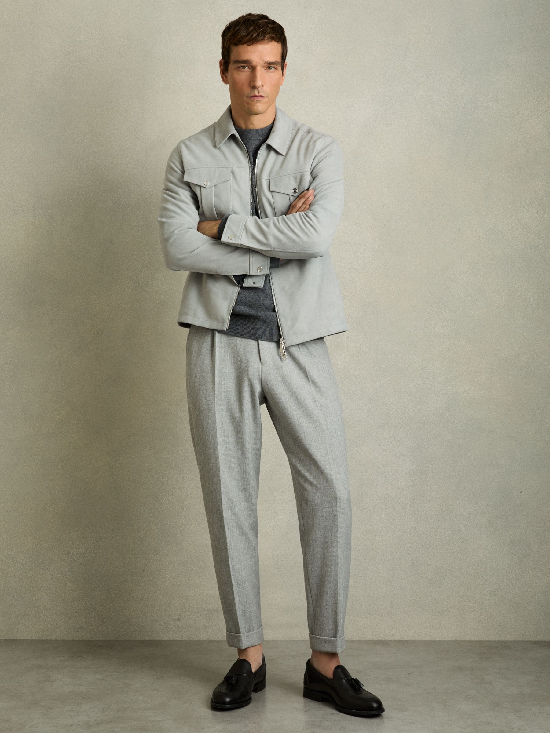 Suede Zip-Through Jacket in Soft Blue - image 4