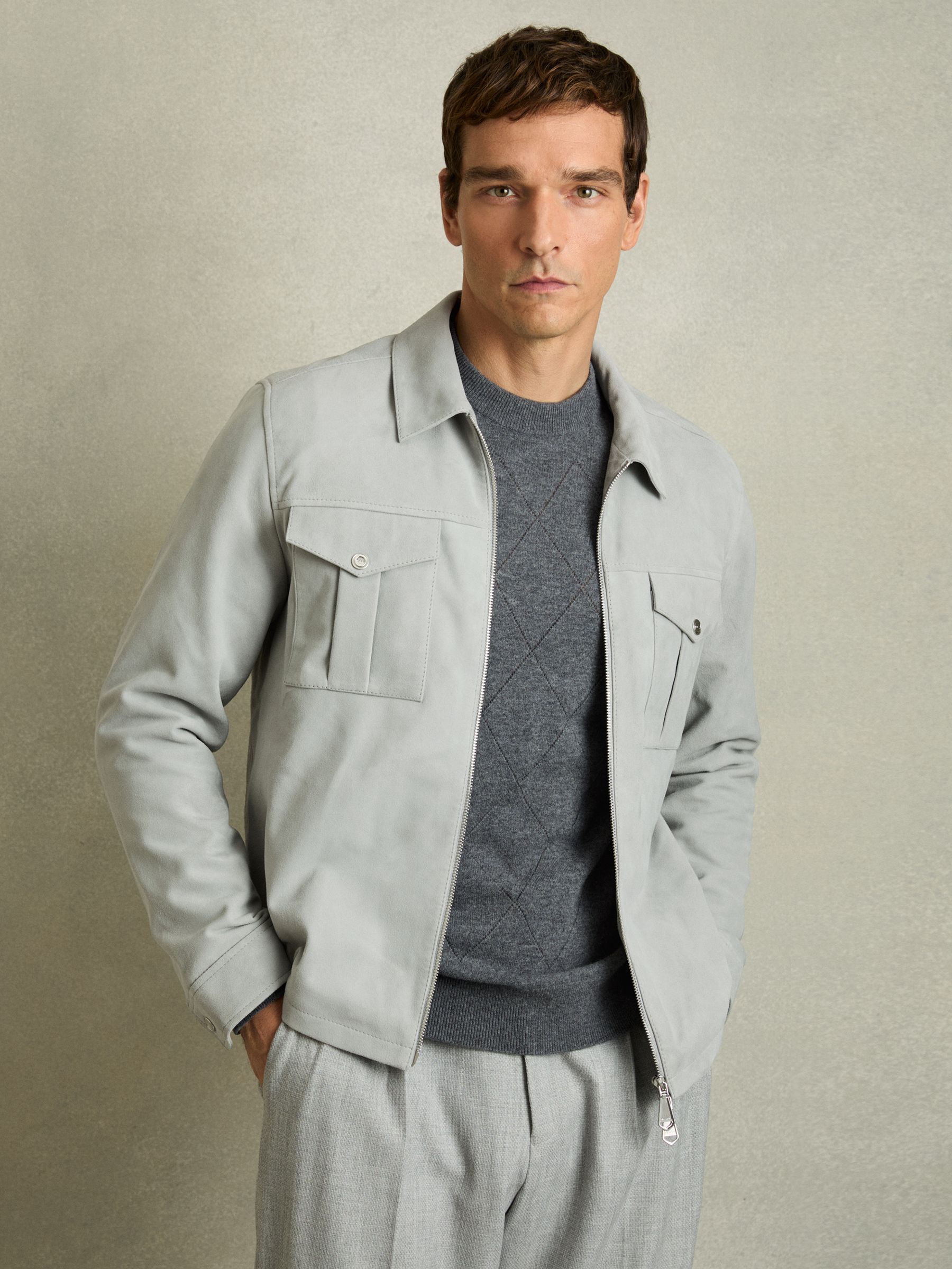 Suede Zip-Through Jacket in Soft Blue - Image 3 of 8