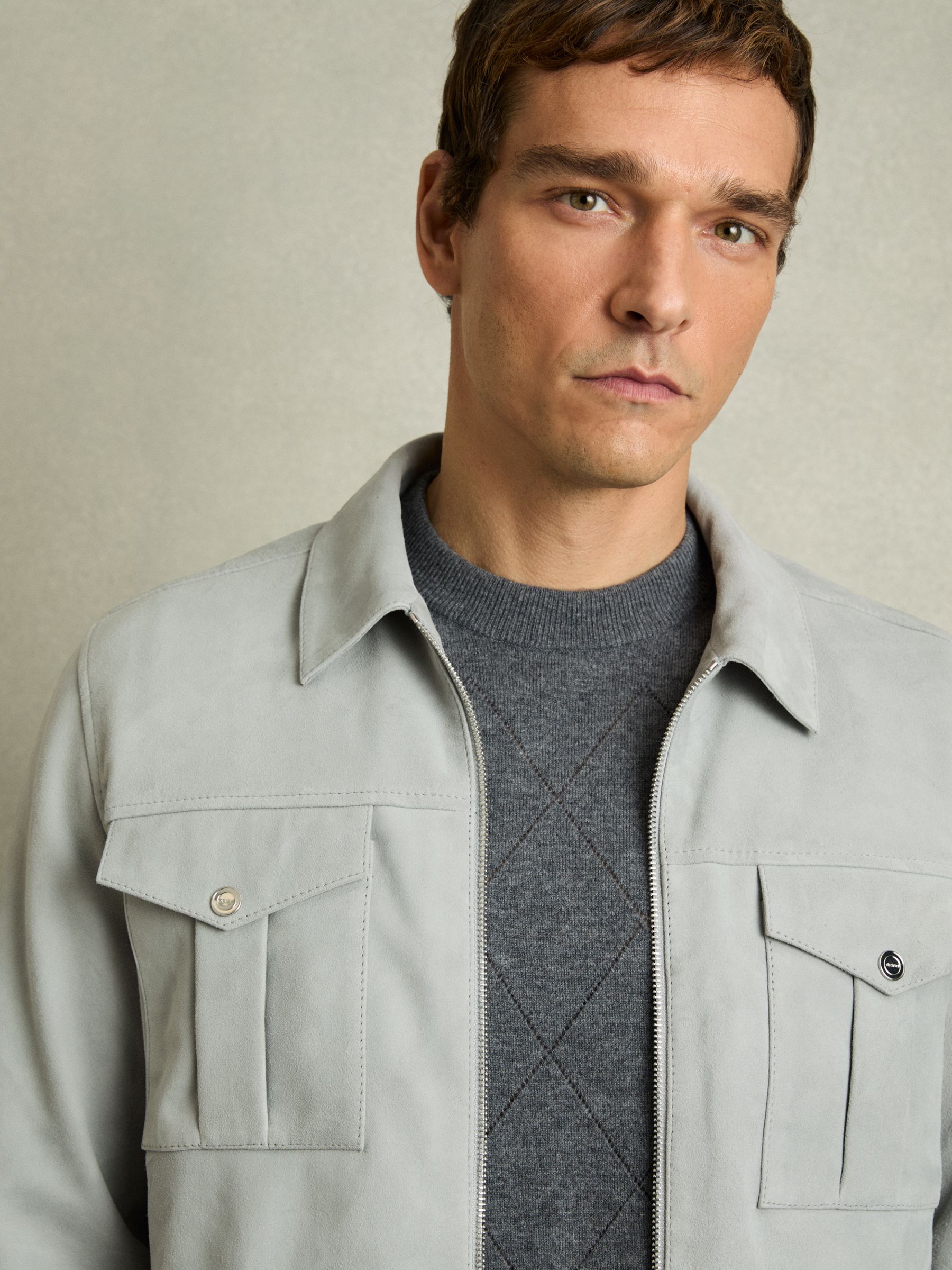 Suede Zip-Through Jacket in Soft Blue - Image 5 of 8