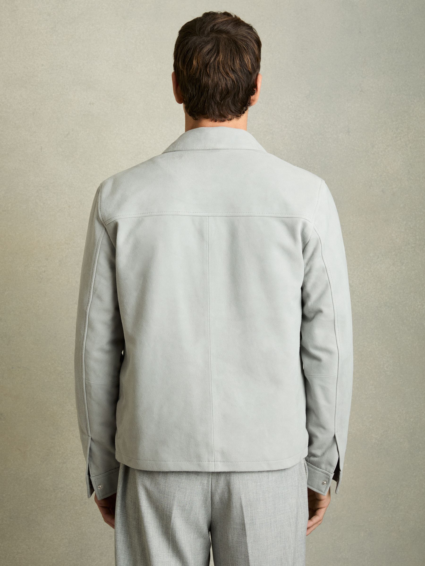 Suede Zip-Through Jacket in Soft Blue - Image 6 of 8