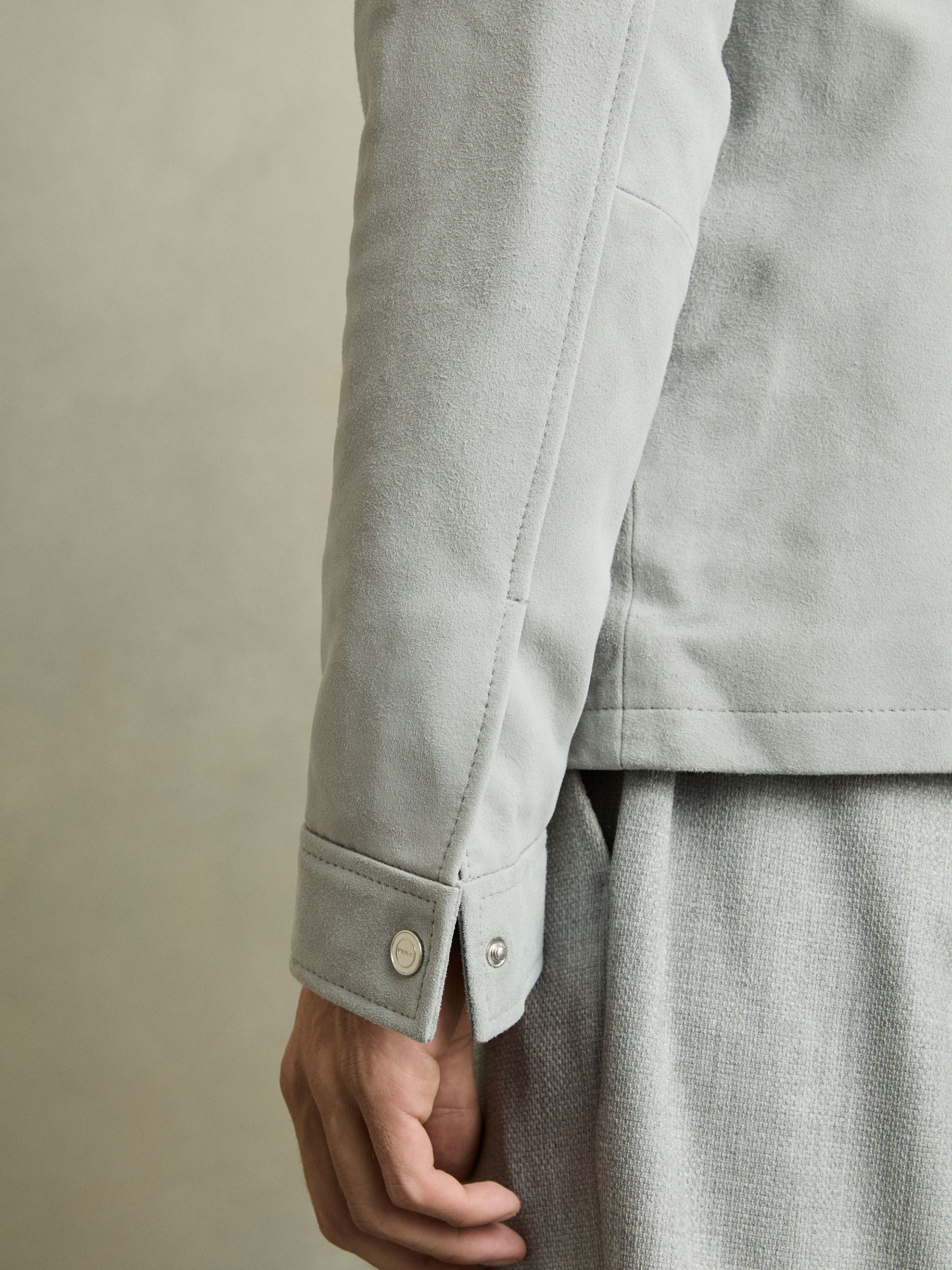 Suede Zip-Through Jacket in Soft Blue - Image 7 of 8