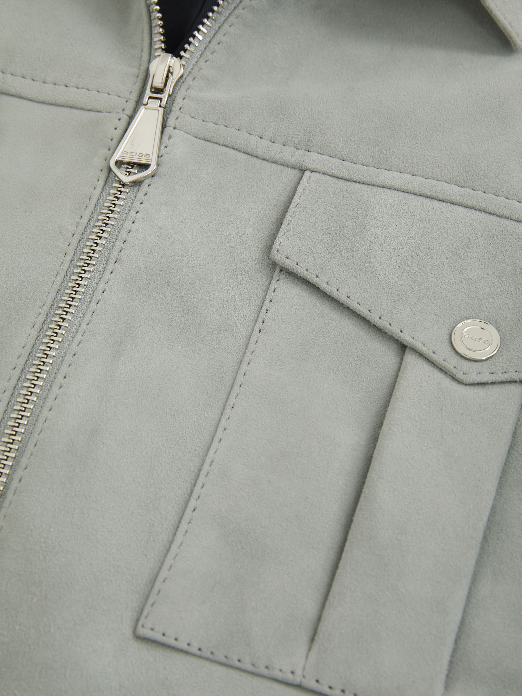 Suede Zip-Through Jacket in Soft Blue - Image 8 of 8