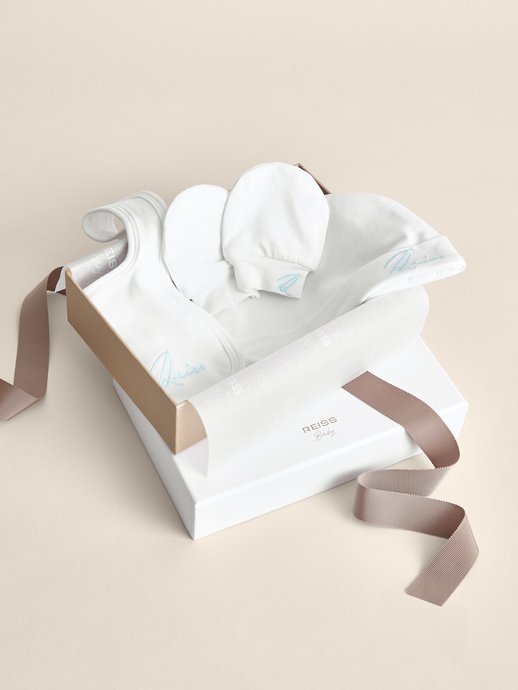 Hat, Bib And Mittens Set in White - Image 1 of 5