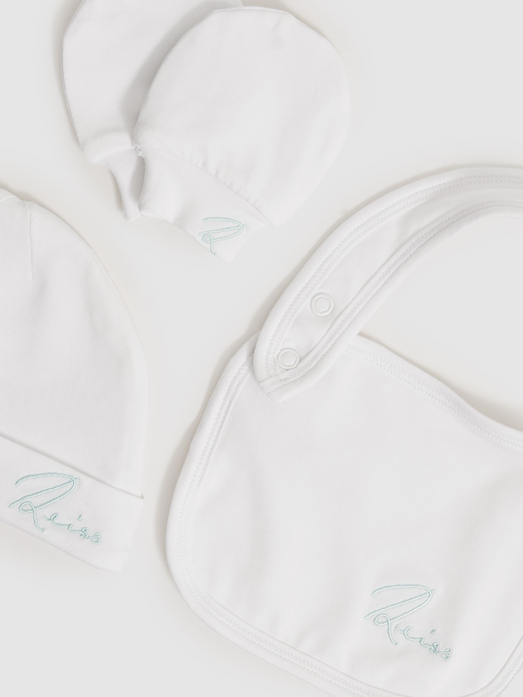 Hat, Bib And Mittens Set in White - Image 5 of 5