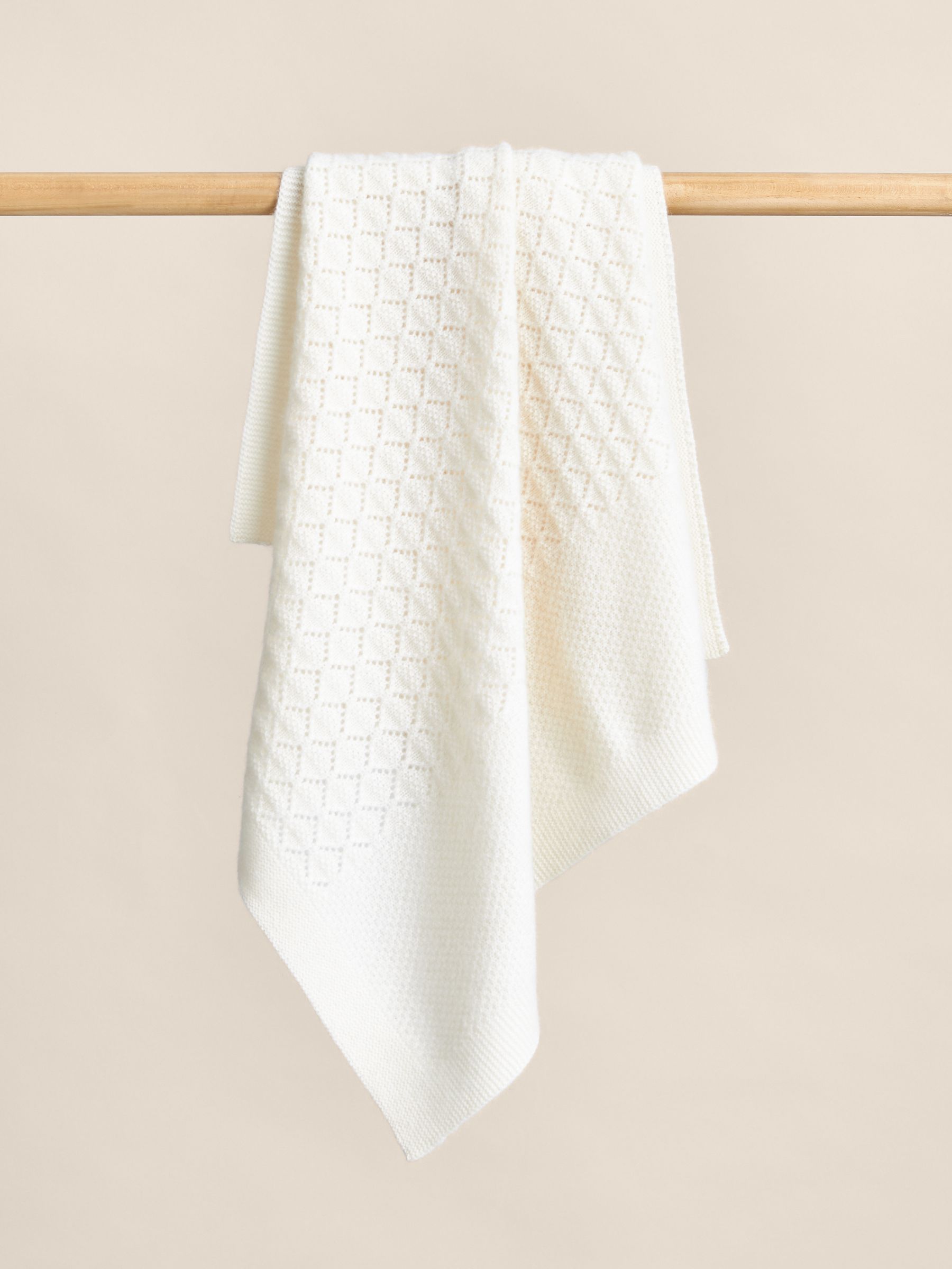 100% Cashmere Pointelle-Knit Blanket in Ivory - Image 1 of 6