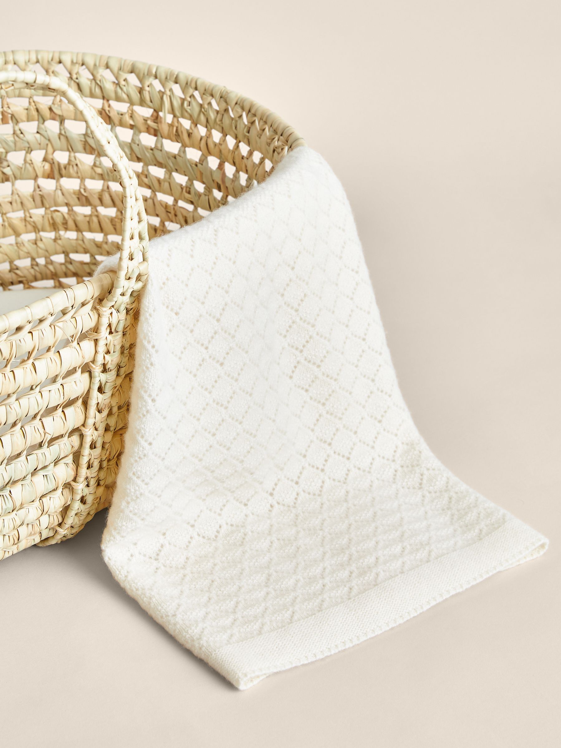 100% Cashmere Pointelle-Knit Blanket in Ivory - Image 2 of 6