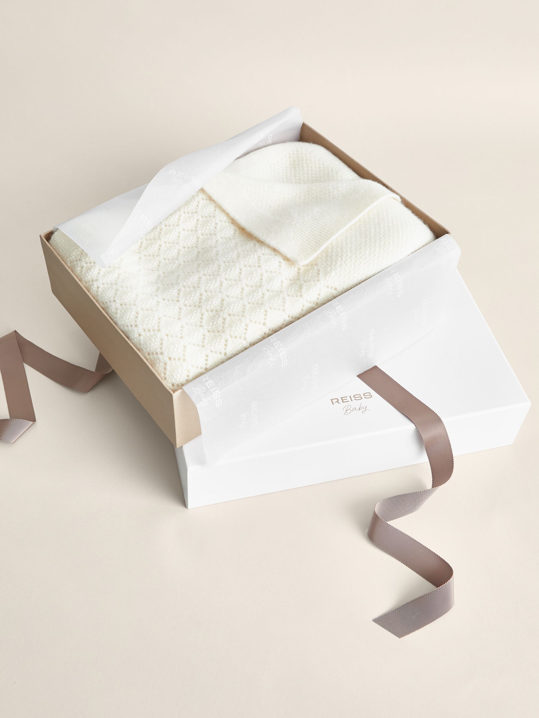 100% Cashmere Pointelle-Knit Blanket in Ivory - Image 3 of 6