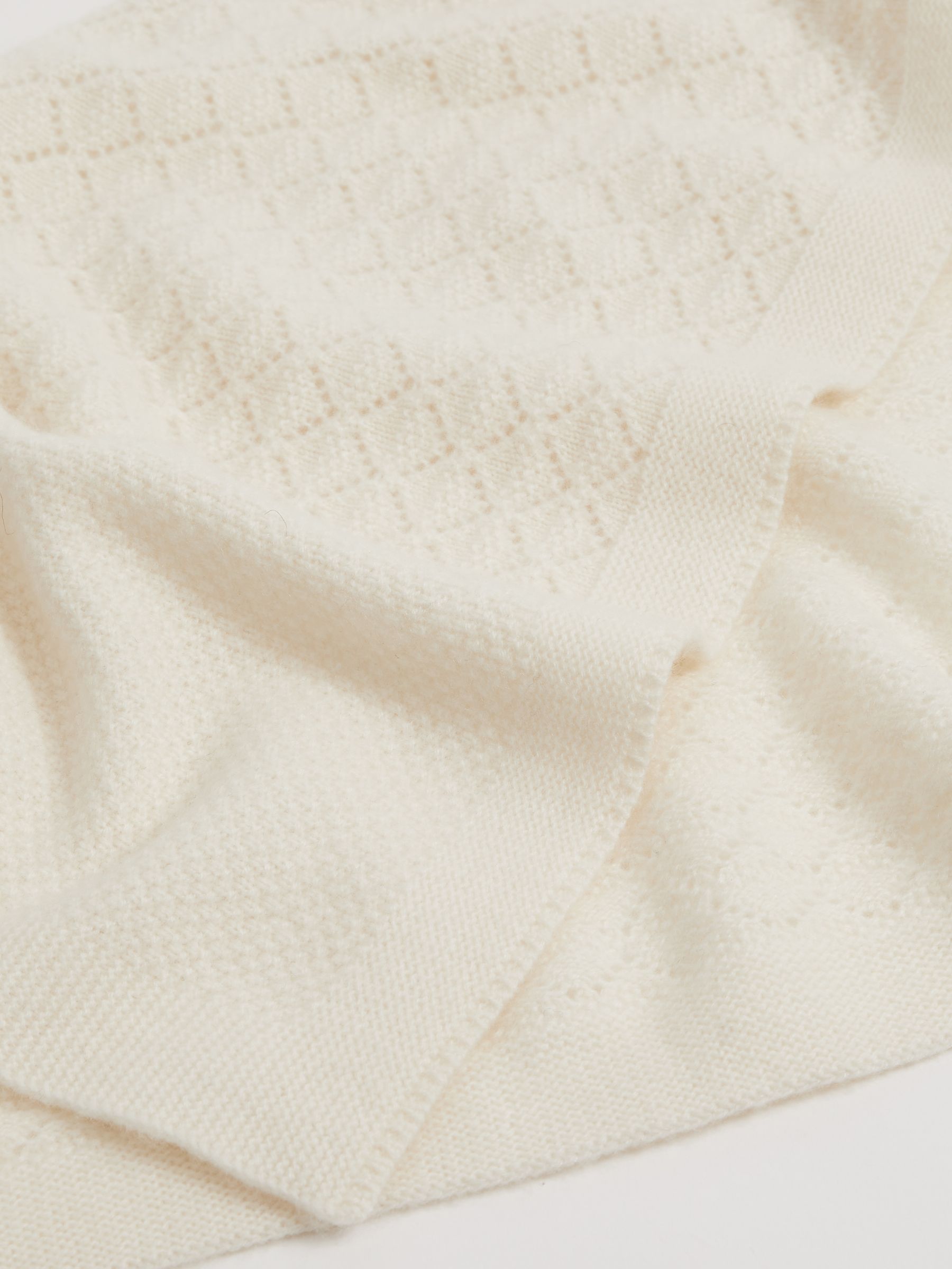 100% Cashmere Pointelle-Knit Blanket in Ivory - Image 6 of 6