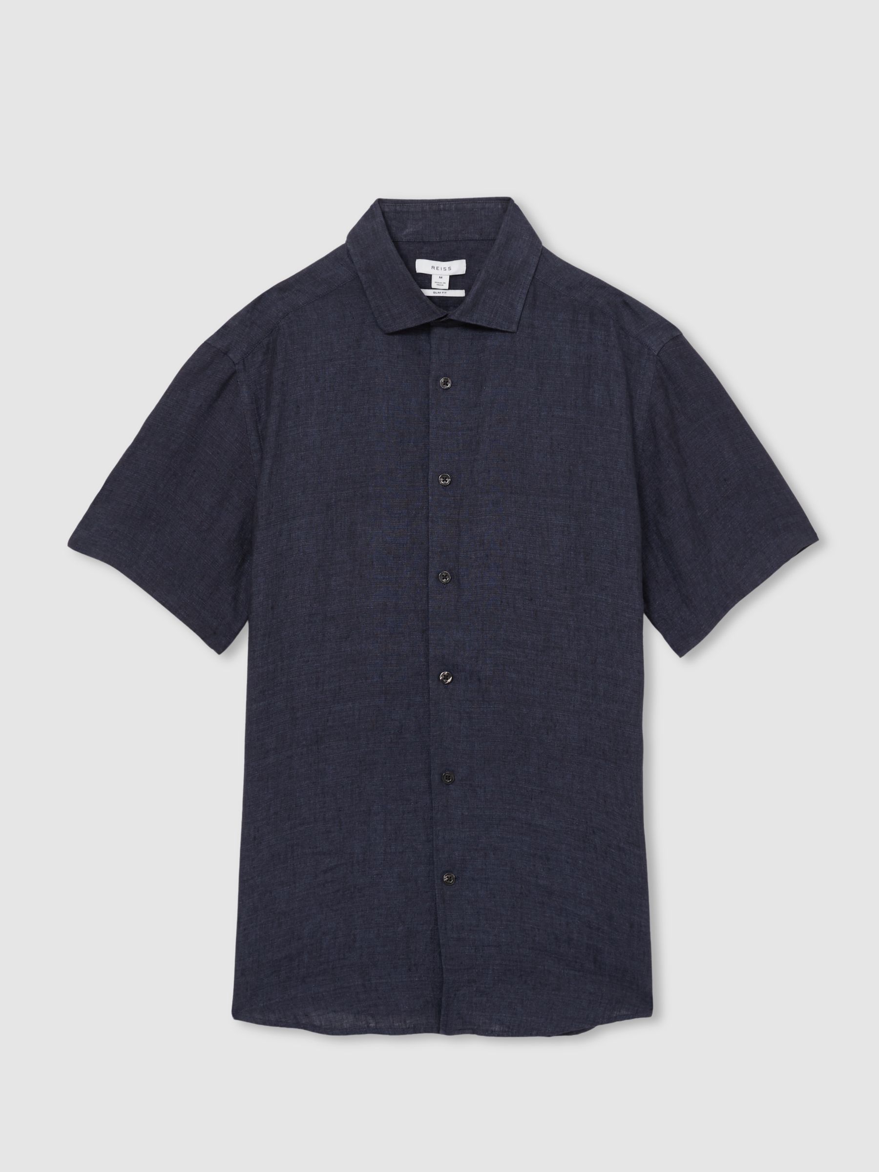 Linen Short-Sleeve Shirt in Navy - Image 2 of 6