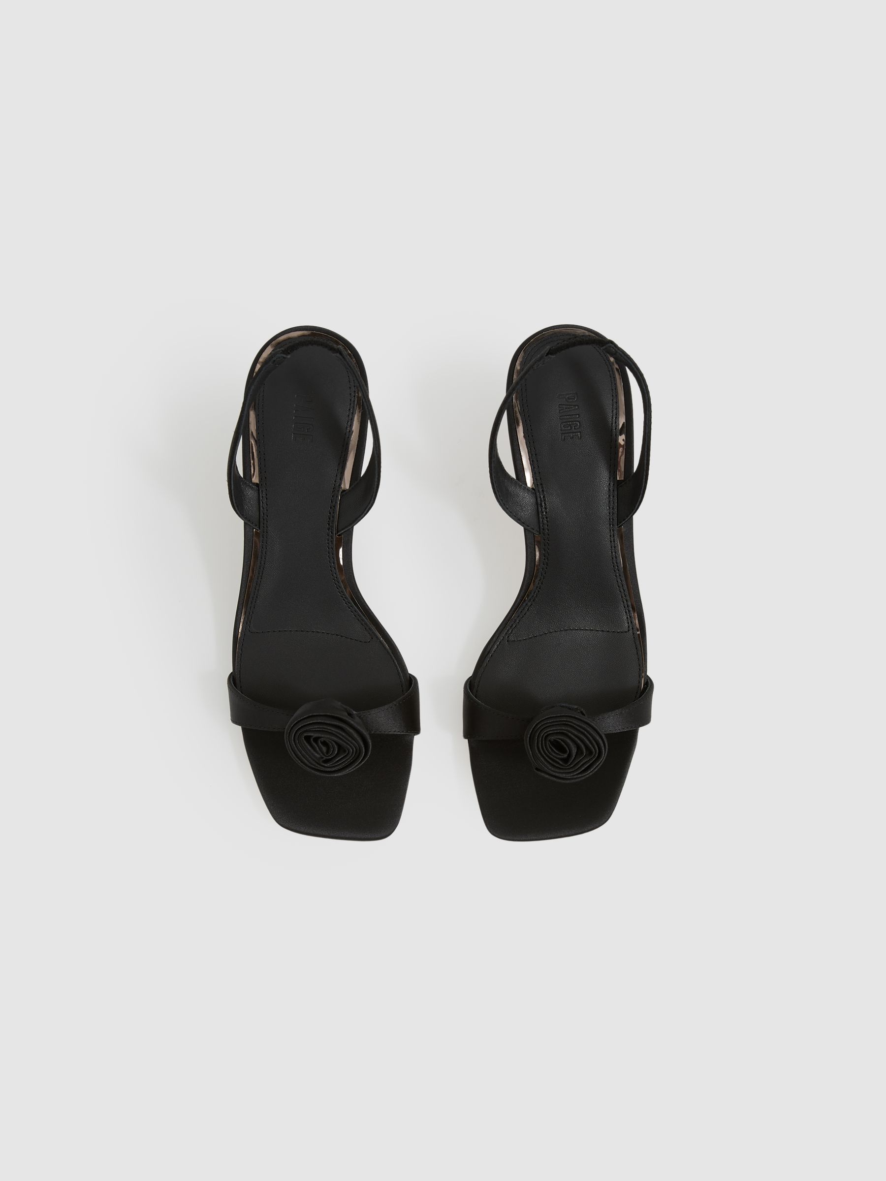 Paige Satin Rosette Sandals in Black - Image 2 of 4