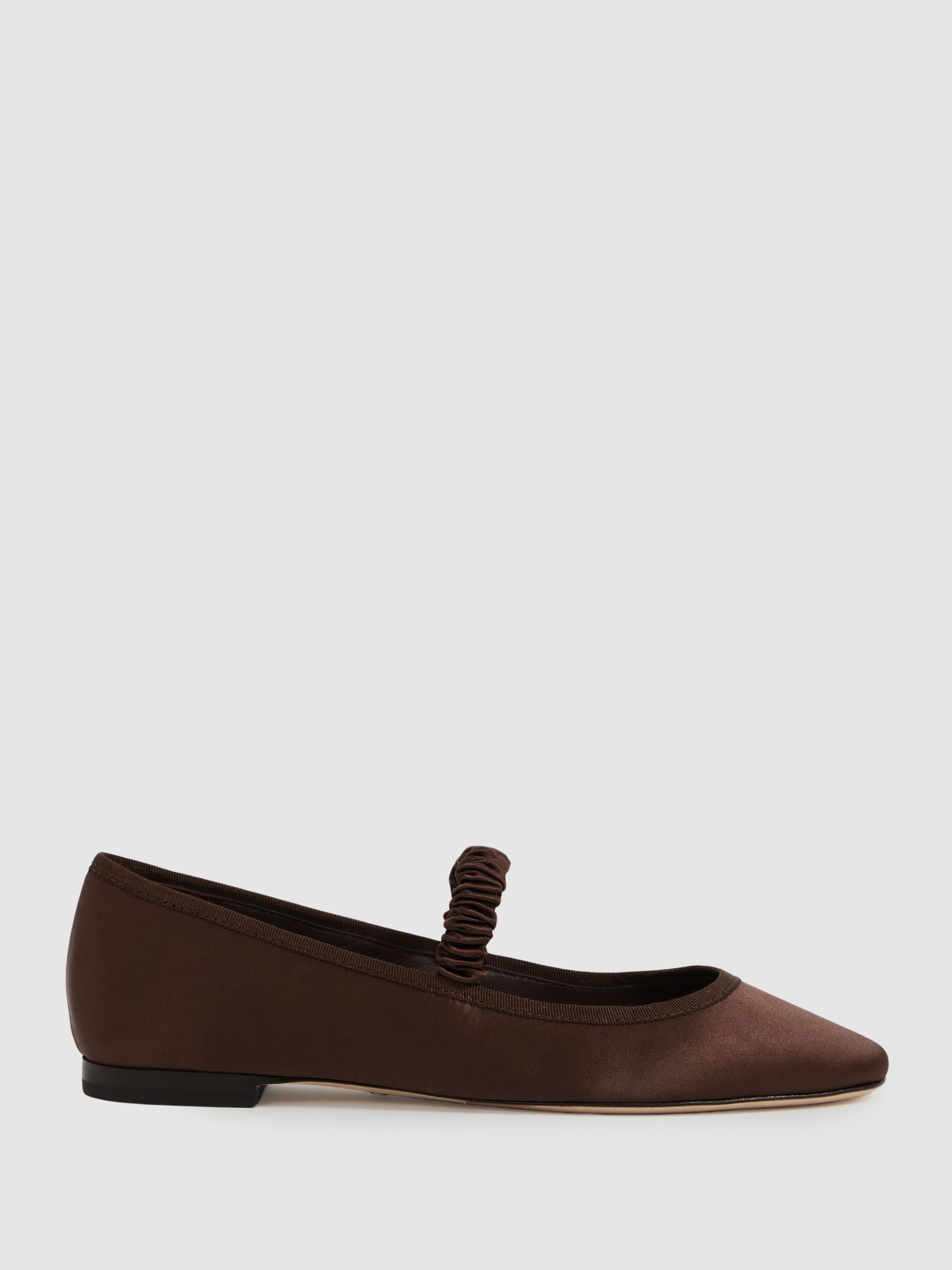 Paige Satin Ballerina Shoes in Chocolate - Image 1 of 4