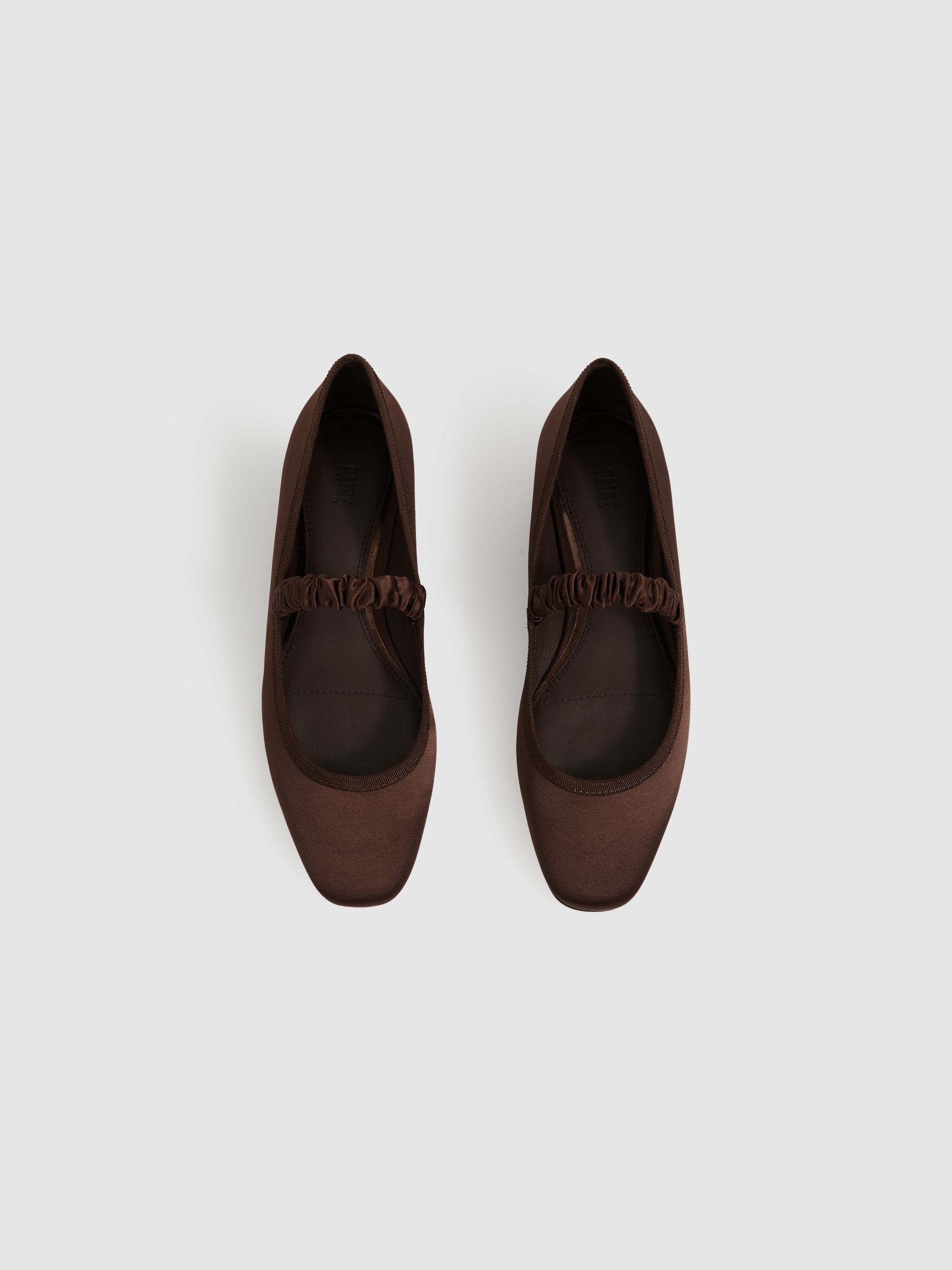 Paige Satin Ballerina Shoes in Chocolate - Image 2 of 4