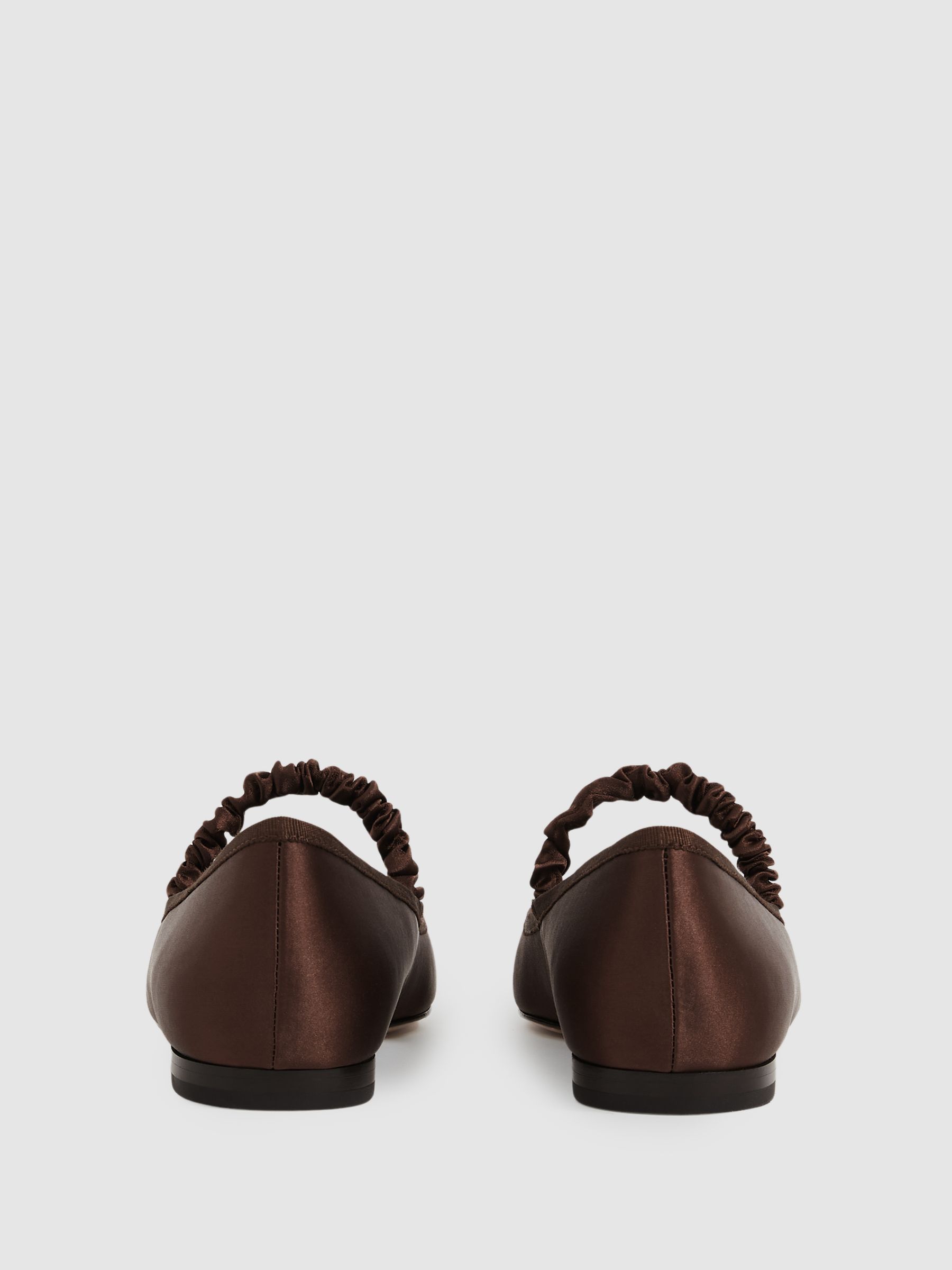 Paige Satin Ballerina Shoes in Chocolate - Image 3 of 4