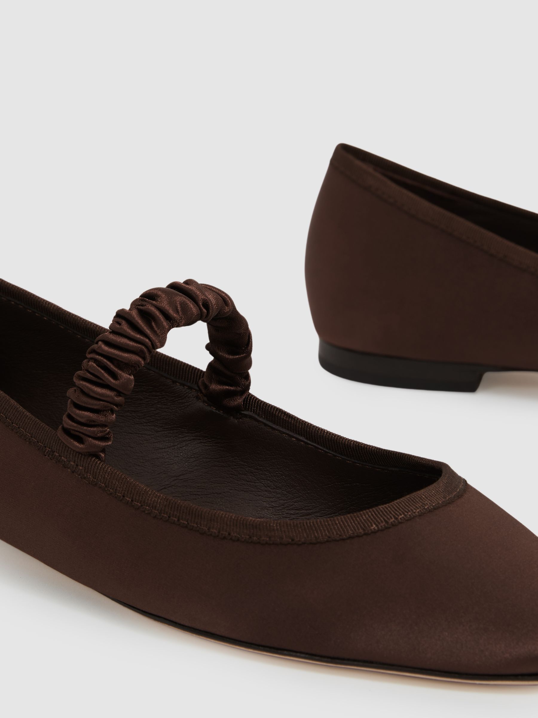 Paige Satin Ballerina Shoes in Chocolate - Image 4 of 4