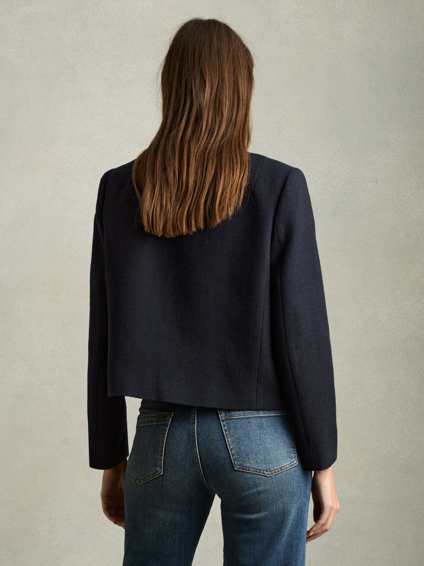 Cropped Wool Single Breasted Jacket in Navy - Image 4 of 6