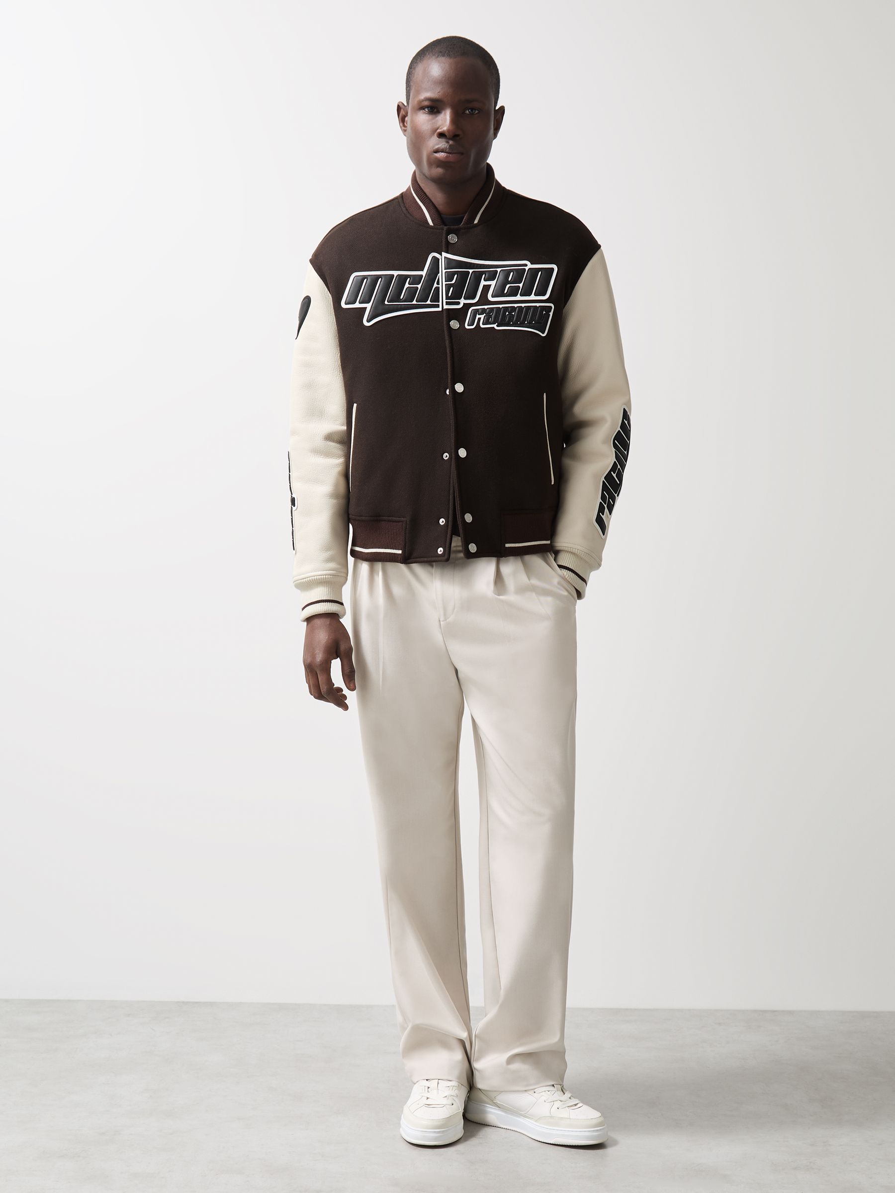 McLaren F1 Team Bomber Jacket in Brown/Ivory/White - Image 3 of 9