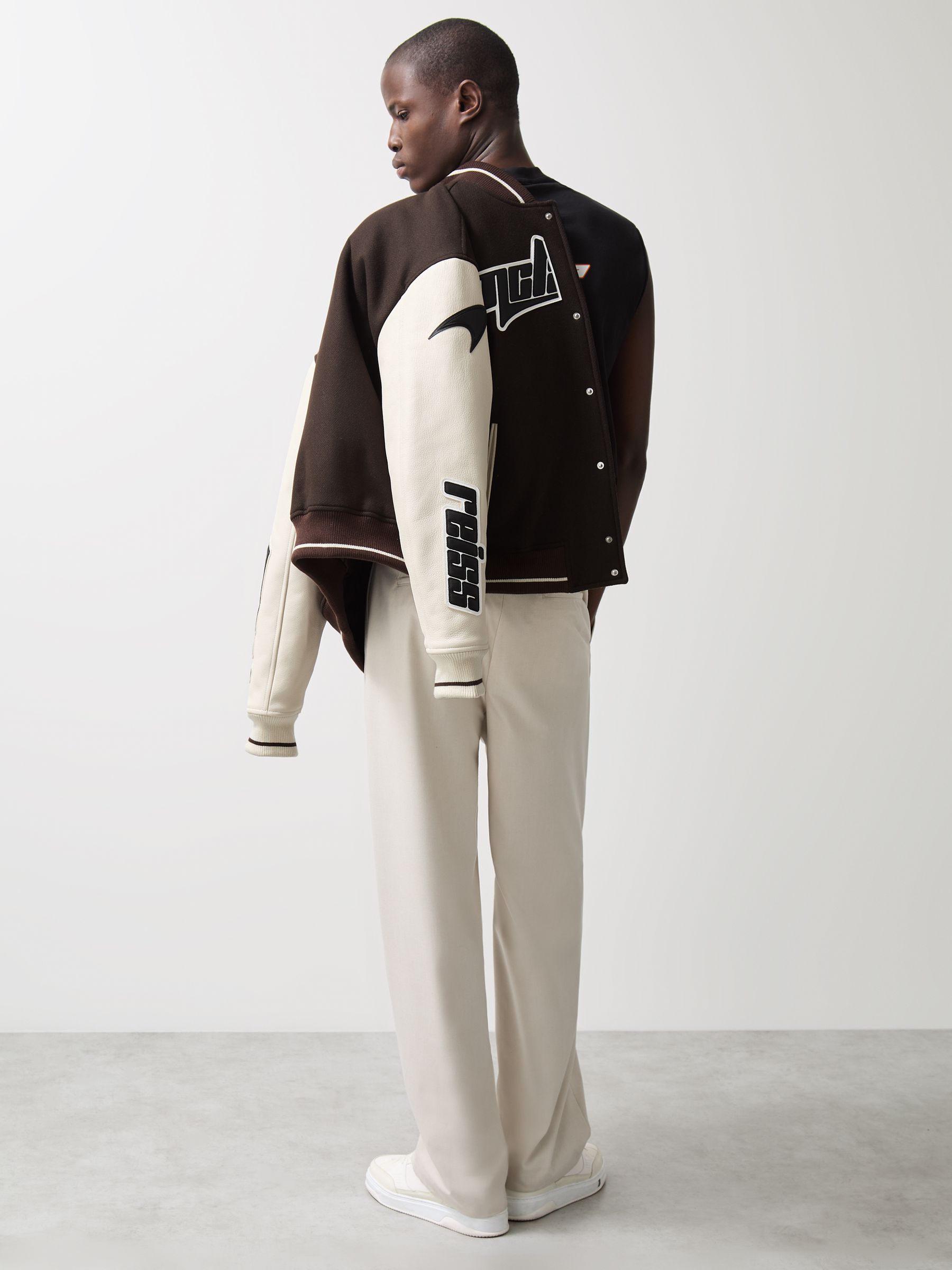 Reiss McLaren F1 Team Bomber Jacket in Brown/Ivory/White | REISS