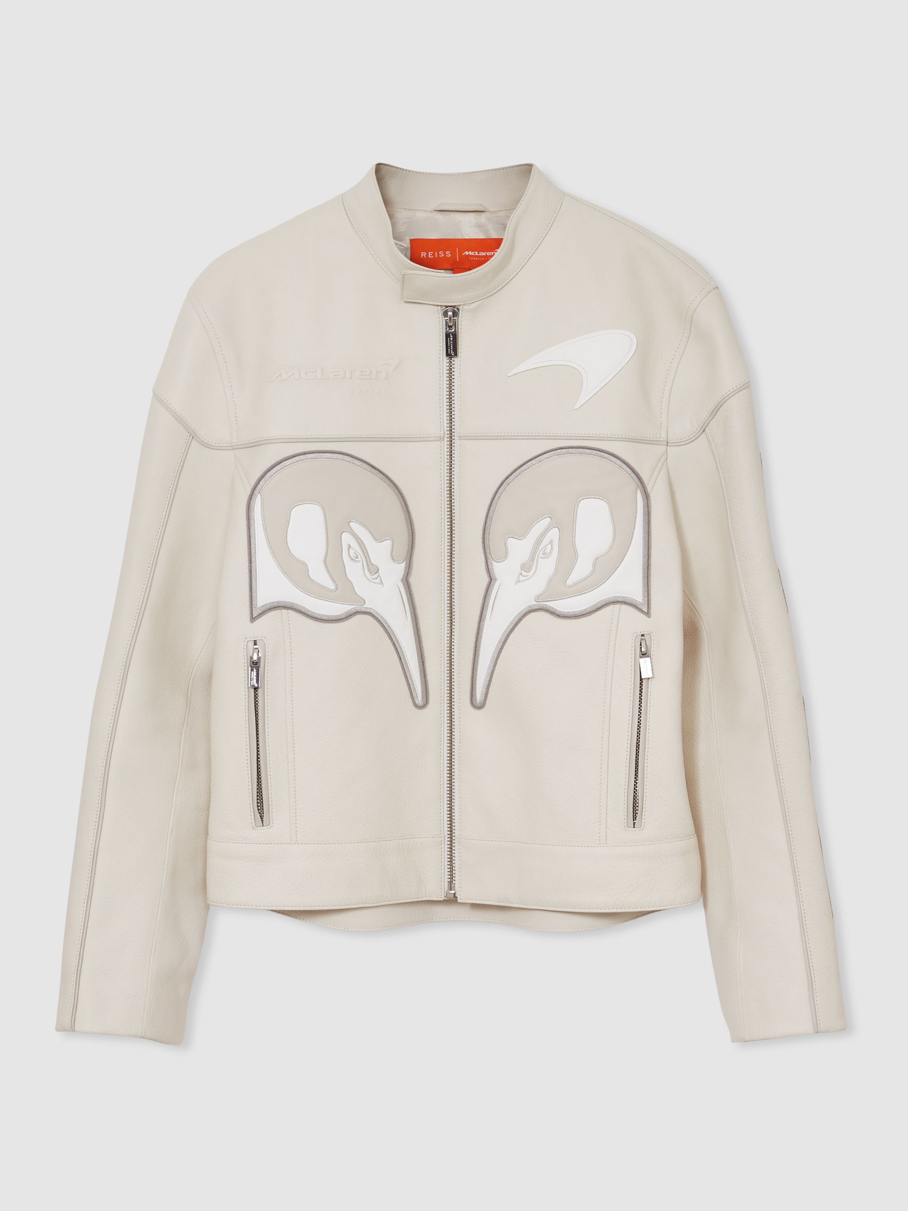 McLaren F1 Team Leather Biker Jacket in Off White - Image 2 of 11