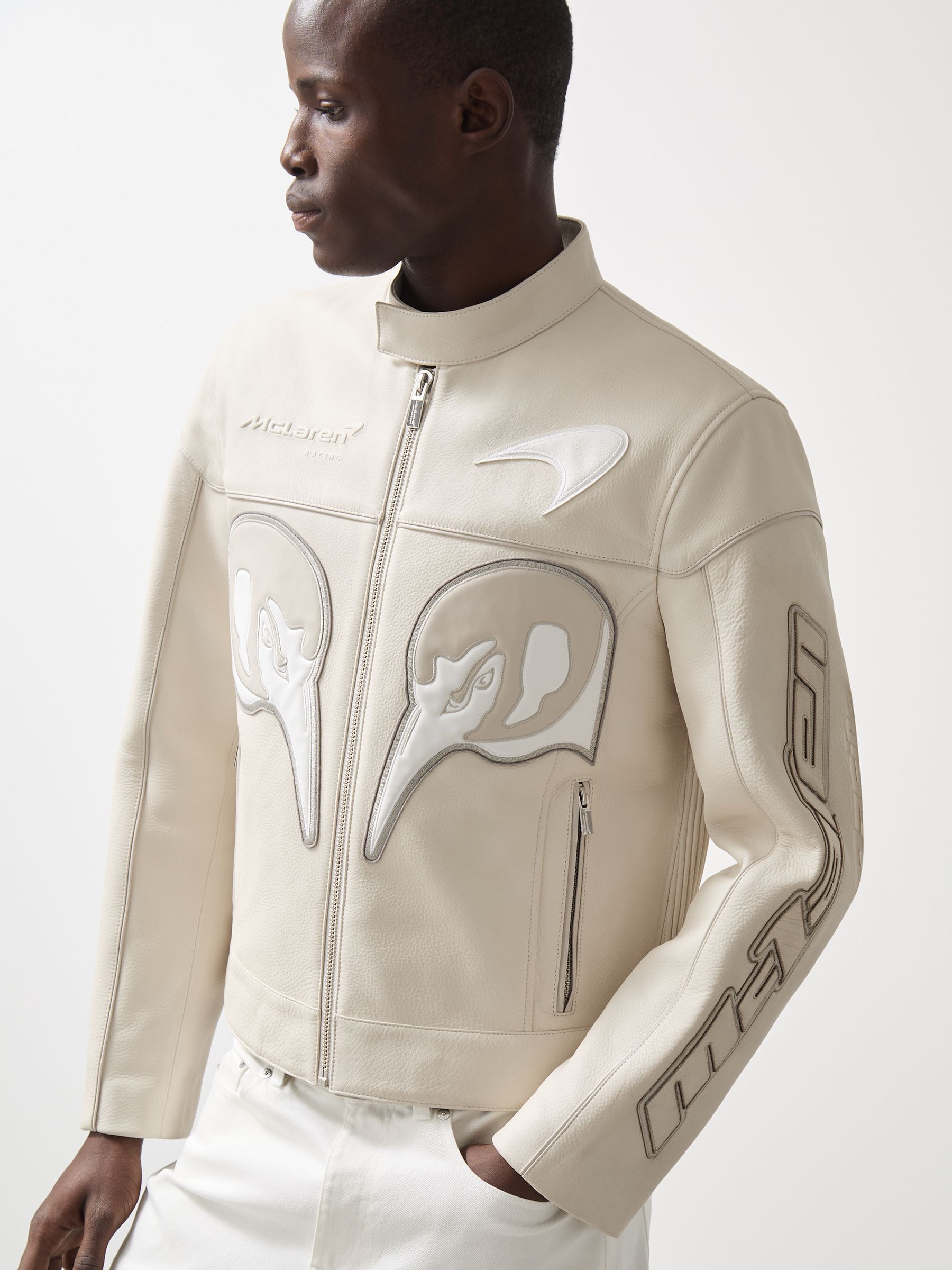 McLaren F1 Team Leather Biker Jacket in Off White - Image 4 of 11