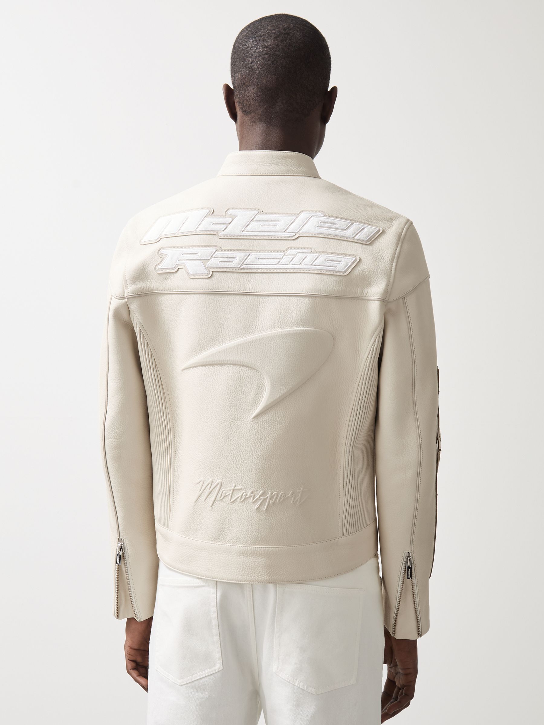 McLaren F1 Team Leather Biker Jacket in Off White - Image 5 of 11