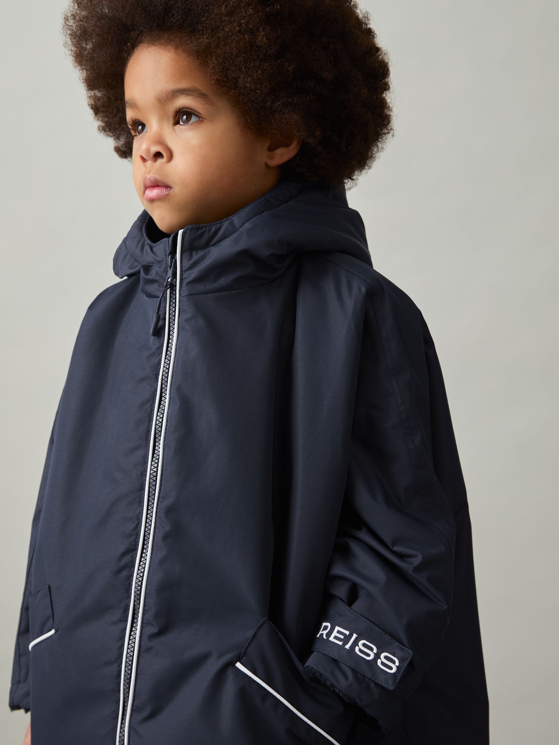 Water-Repellent Fleece-Lined Coat in Navy/White - Image 1 of 5