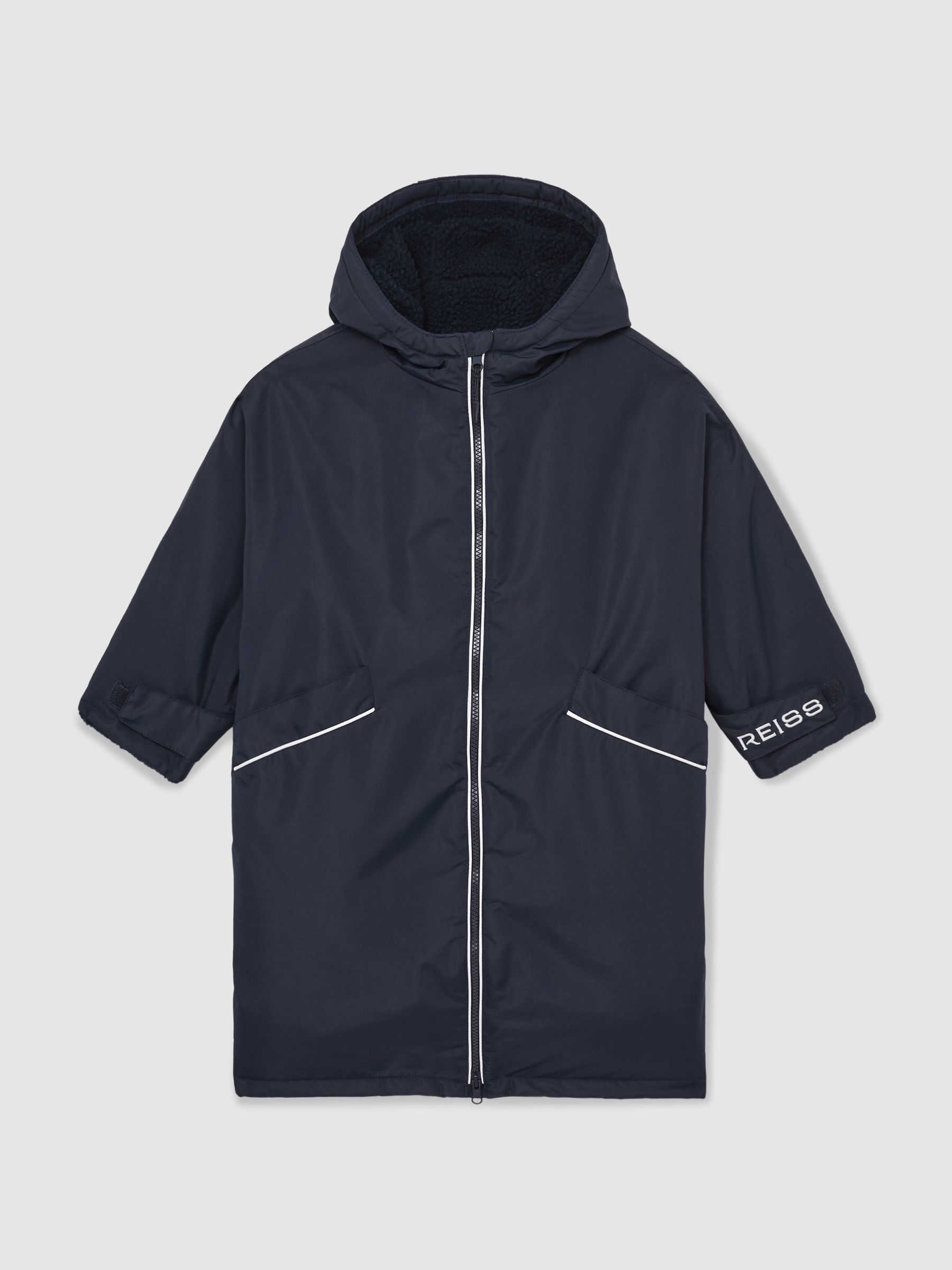Water-Repellent Fleece-Lined Coat in Navy/White - Image 2 of 5