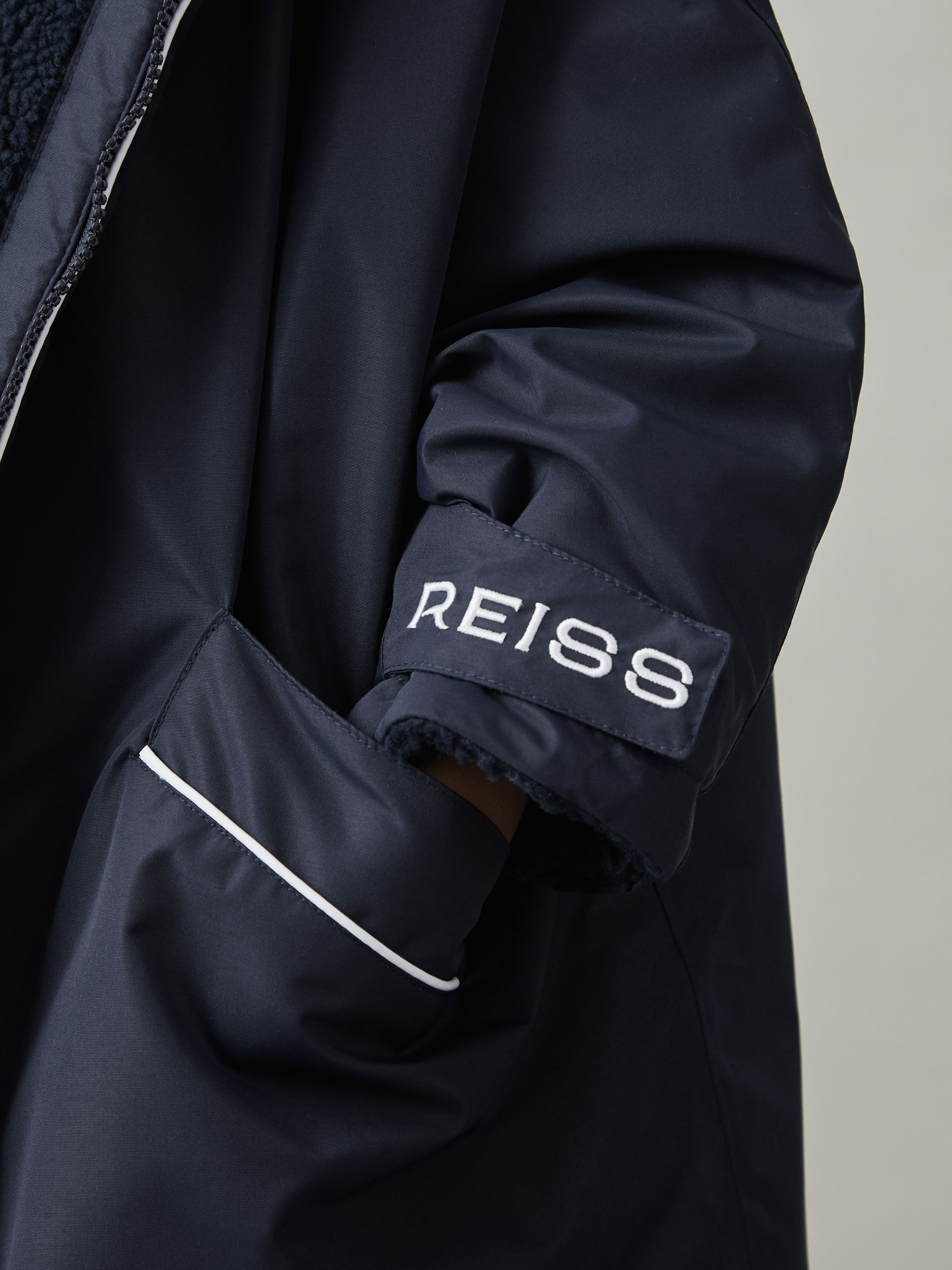 Water-Repellent Fleece-Lined Coat in Navy/White - Image 4 of 5