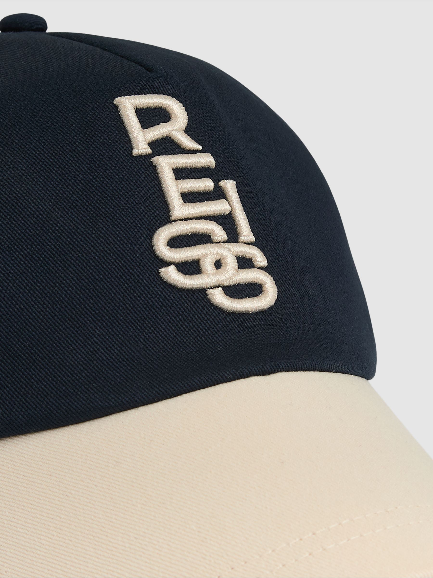 Cotton Contrast-Peak Logo Baseball Cap in Ecru/Navy - Image 5 of 5