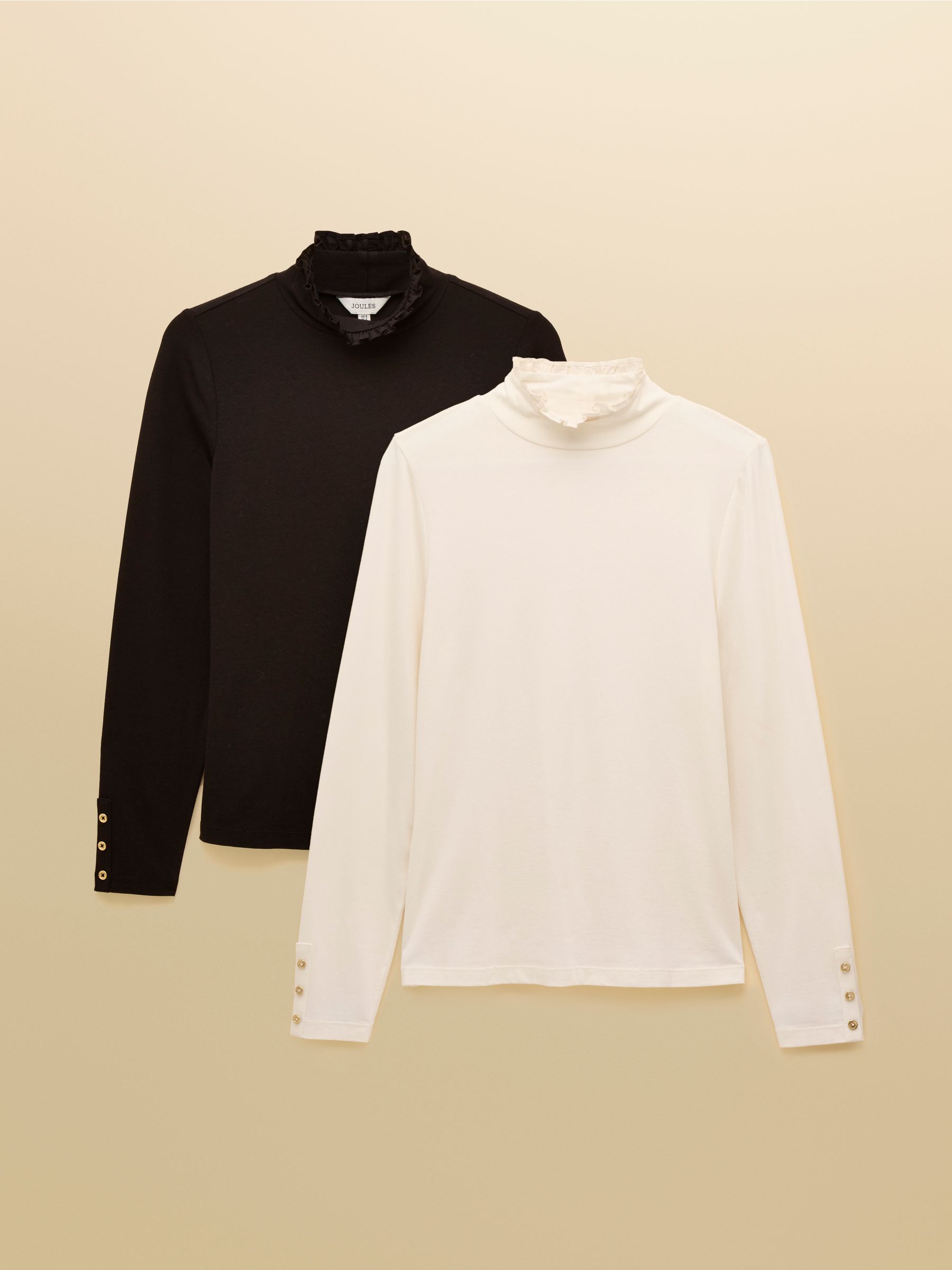 Amy Black & Cream Long Sleeve High Neck Jersey Top -  2 Pack - Image 1 of 7