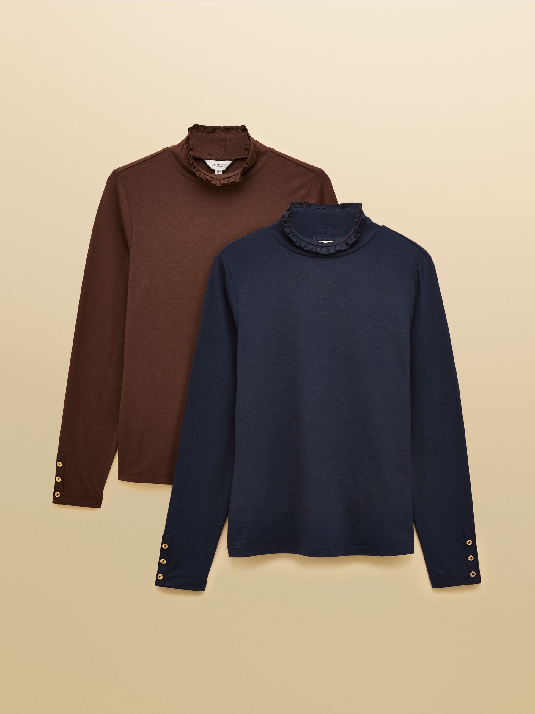 Amy Brown & Navy Long Sleeve High Neck Jersey Top -  2 Pack - Image 1 of 7