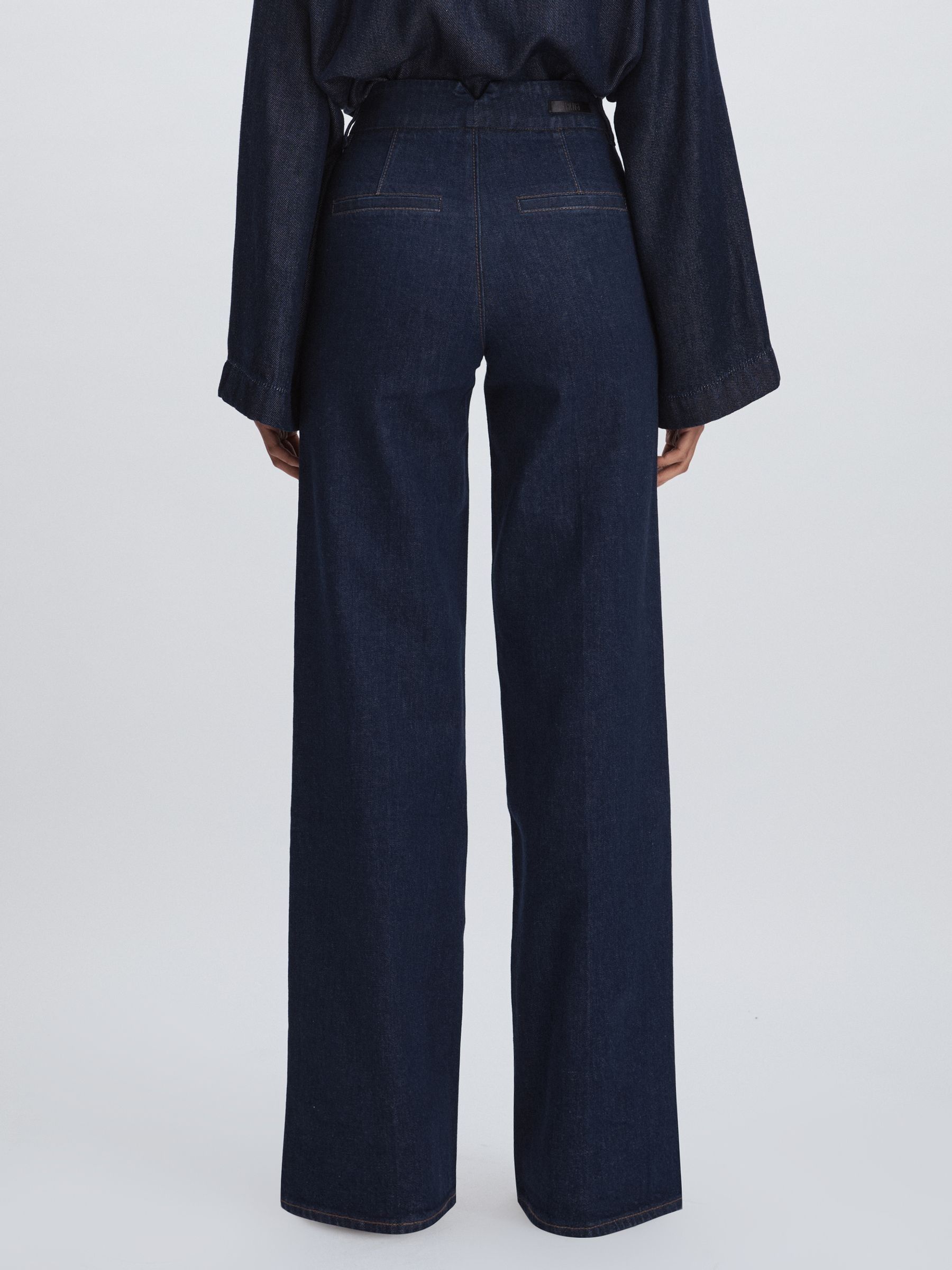 Paige High Rise Wide Leg Jeans in Edinburgh Dark Blue - Image 5 of 7