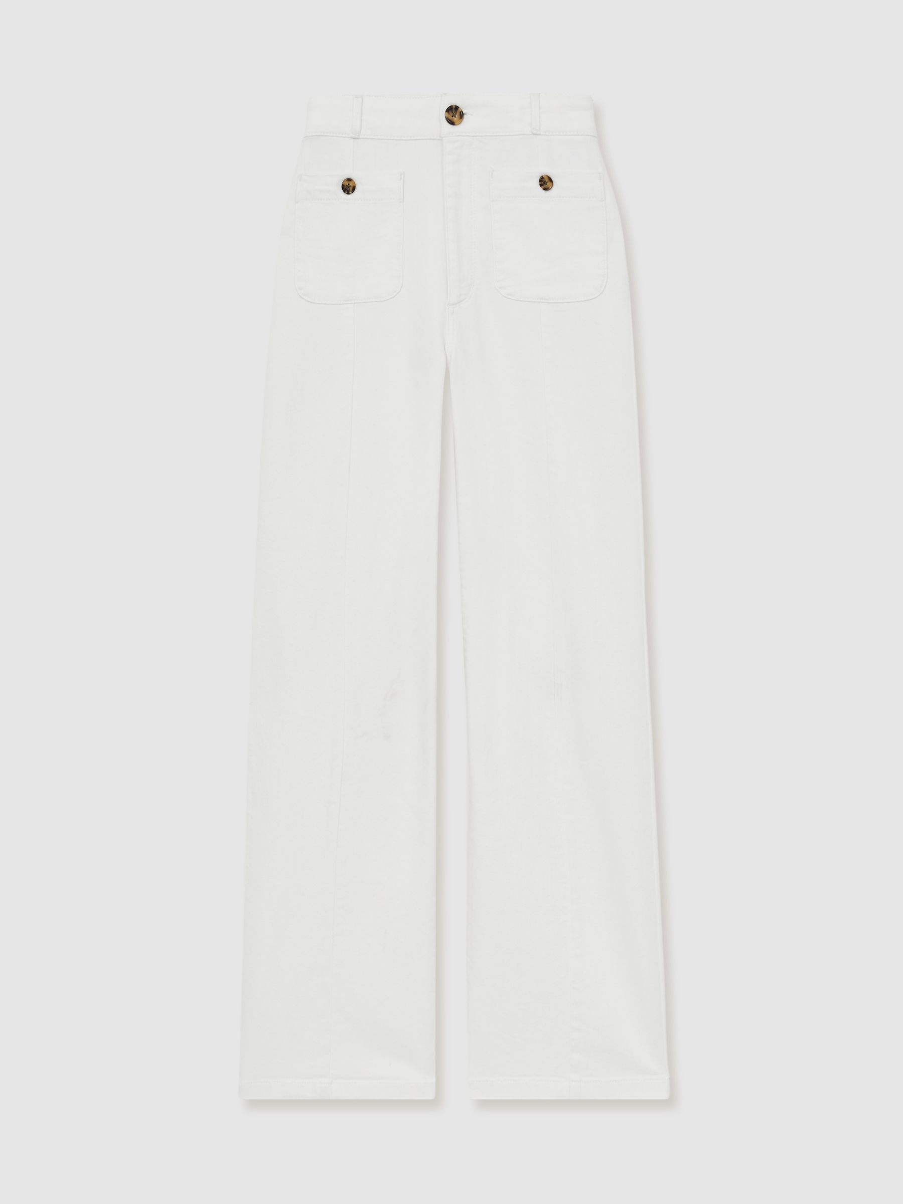 Paige Wide-Leg Patch Pocket Jeans in Ecru - Image 2 of 6