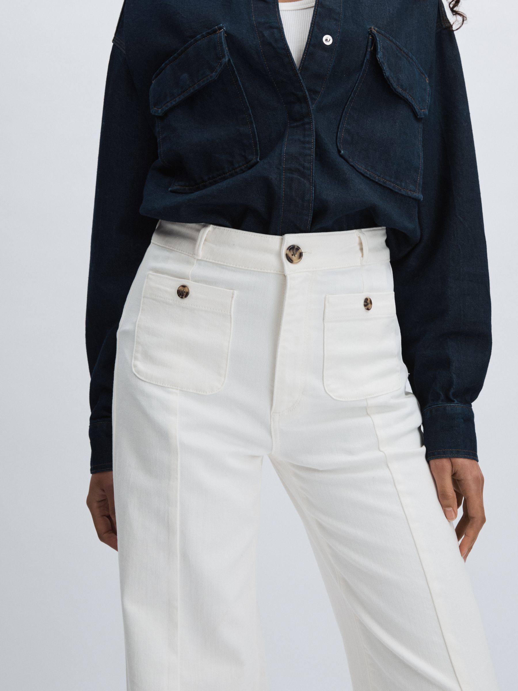Paige Wide-Leg Patch Pocket Jeans in Ecru - Image 4 of 6