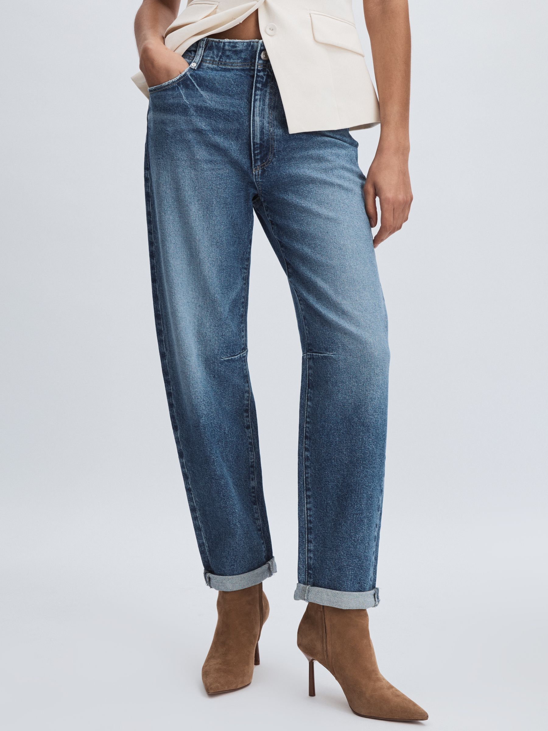 Paige Barrel Leg Turn-Up Rolled Cuff Jeans in Ryland Blue - Image 3 of 6