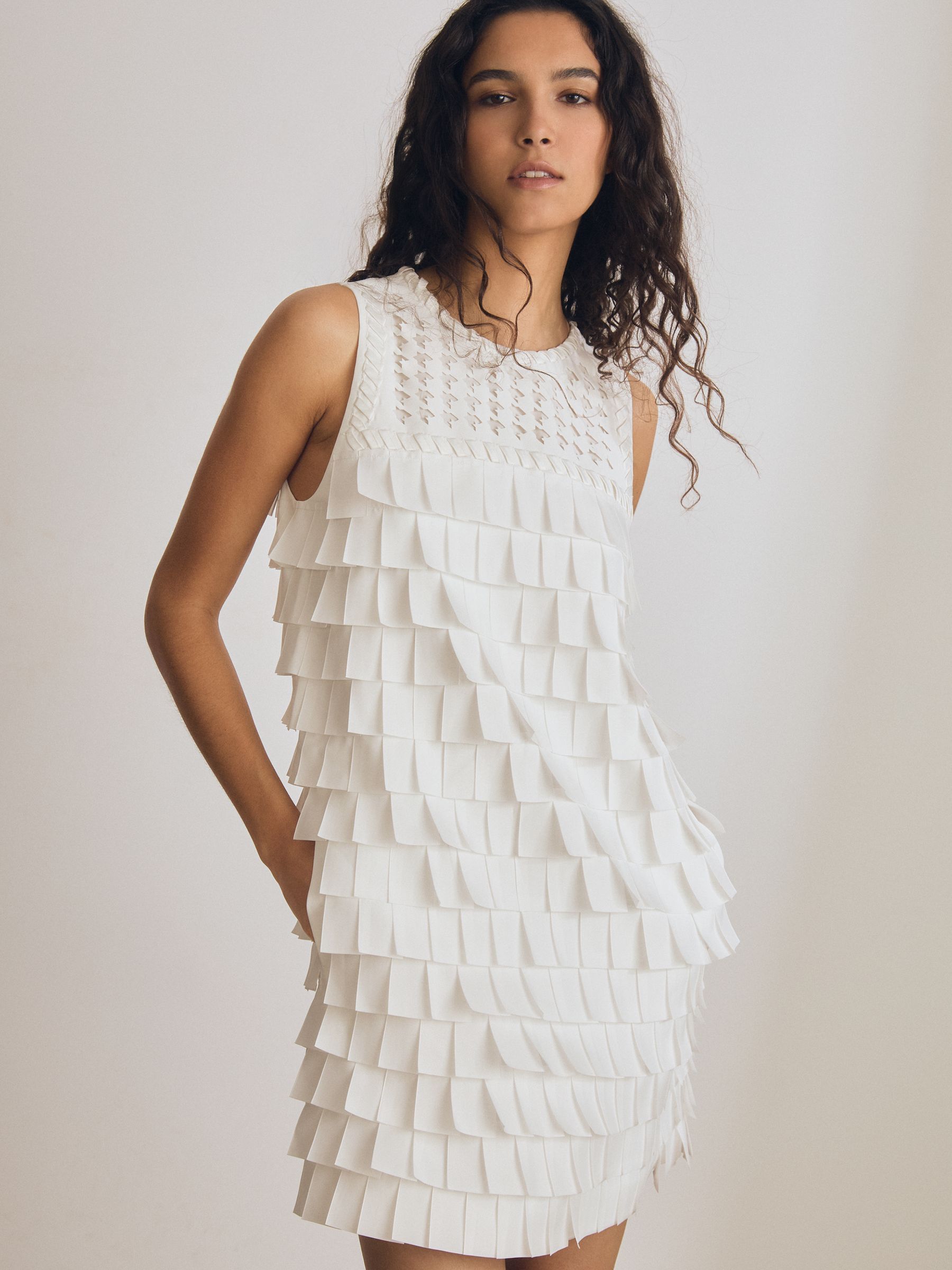 Atelier Layered Fringe Mini Dress in White - Image 3 of 6