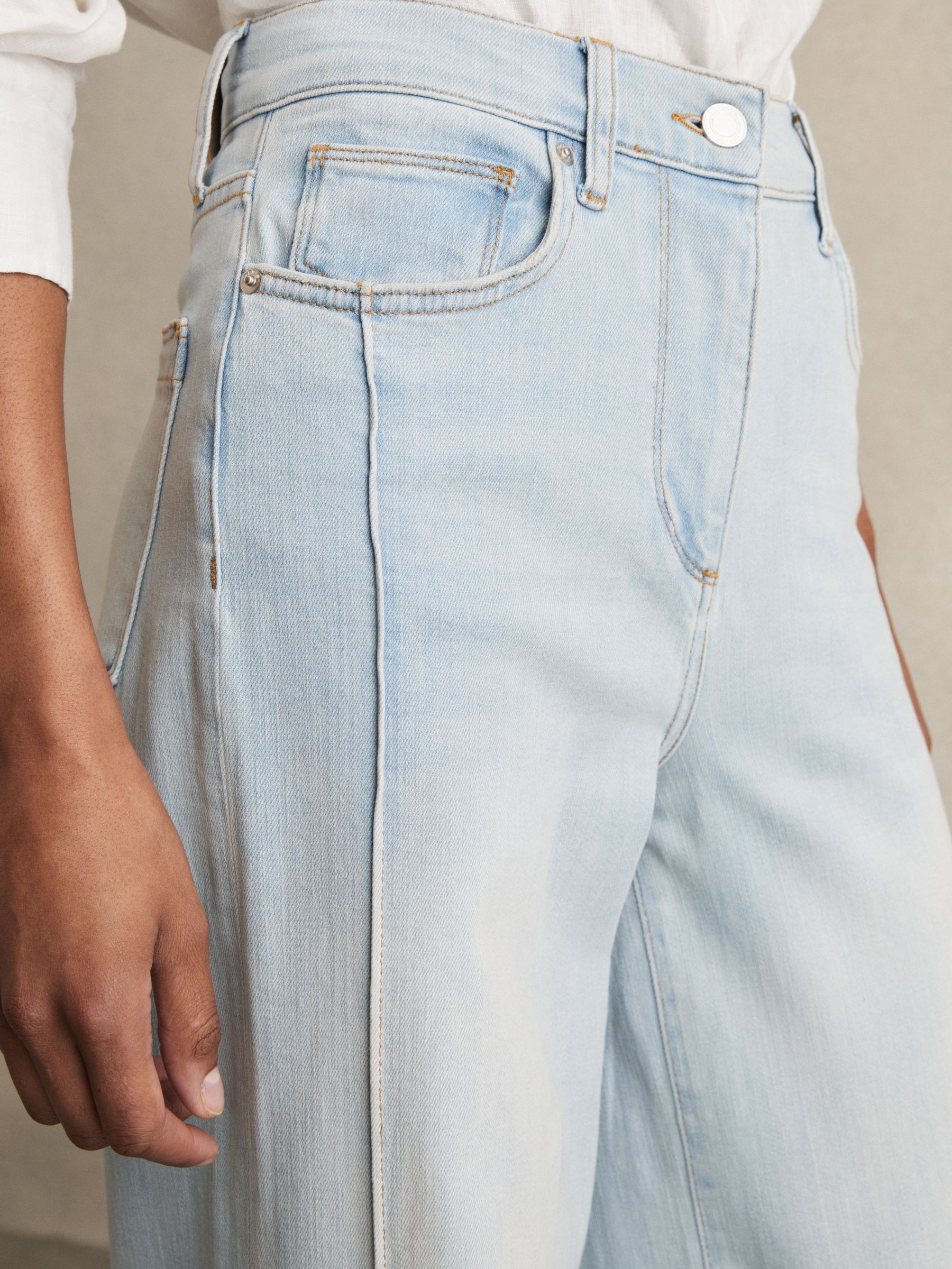 Petite Stretch-Cotton Wide-Leg Jeans in Light Blue - Image 3 of 7