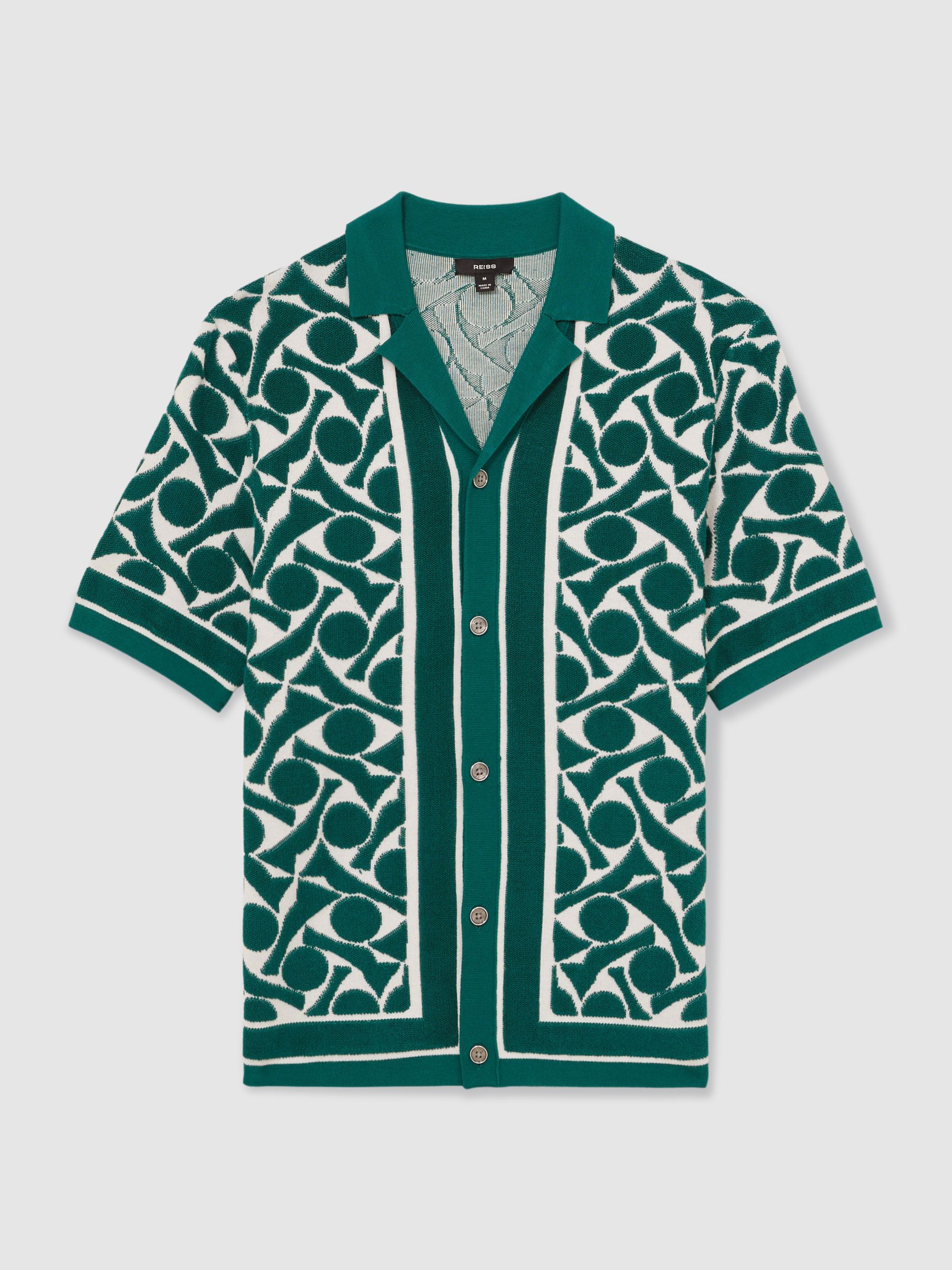 Abstract Pattern Towelling Shirt in Green/White - Image 2 of 5