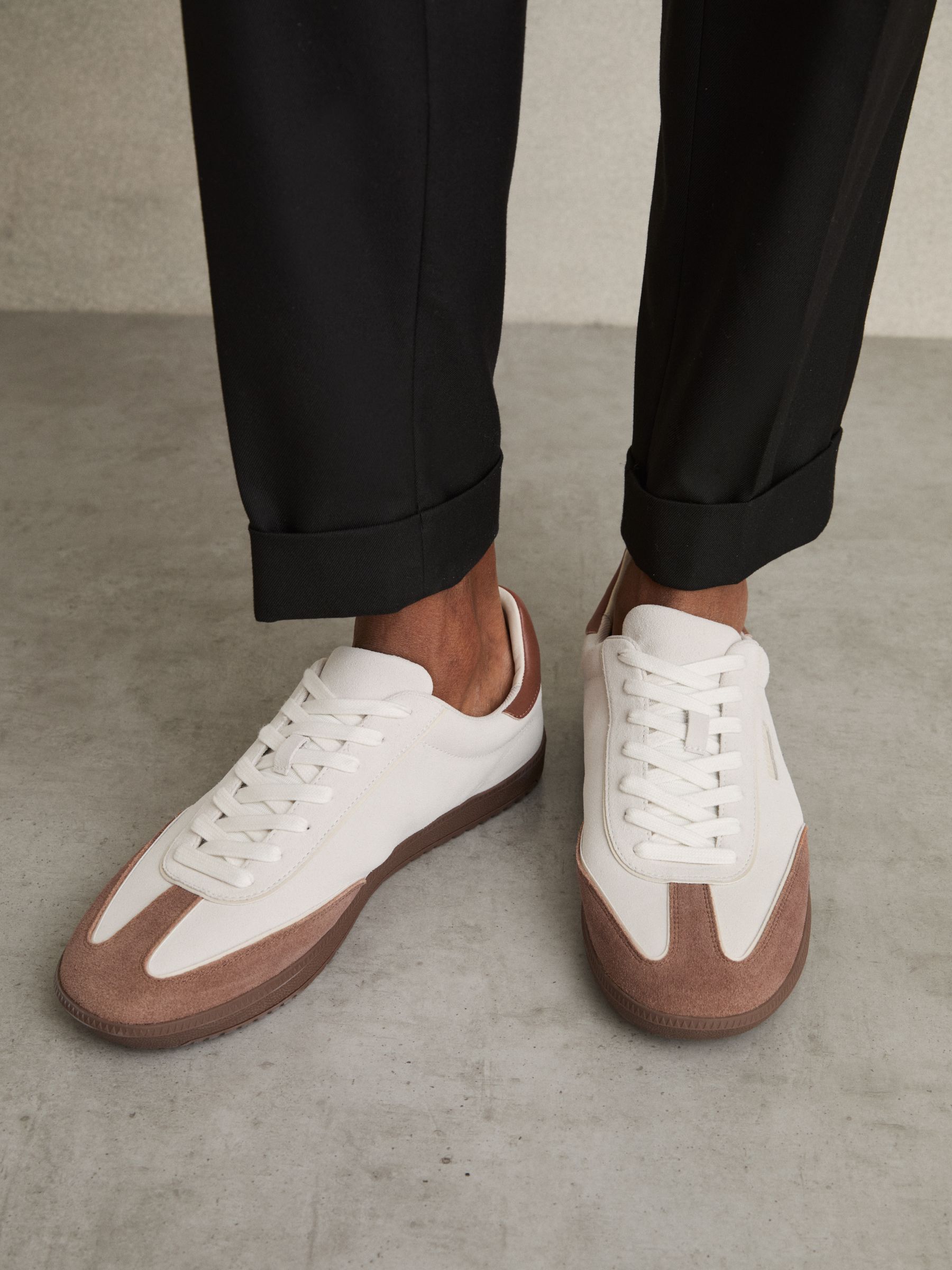 Suede Low-Top Trainers in Off White/Brown - Image 2 of 5