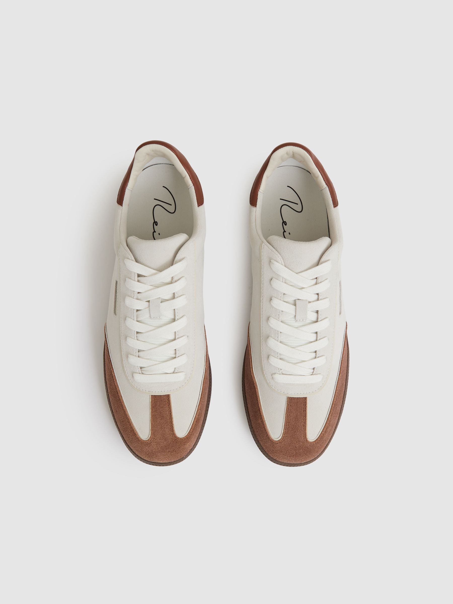 Suede Low-Top Trainers in Off White/Brown - Image 4 of 5