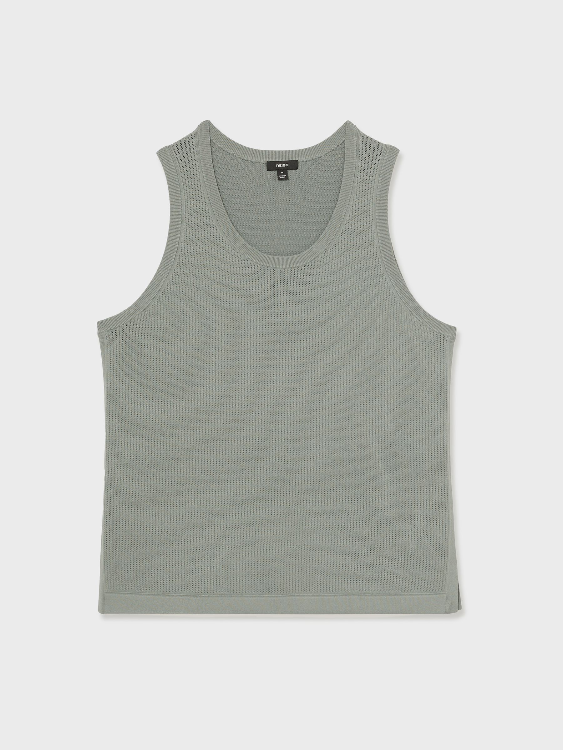 Textured Crew Neck Ribbed Vest in Sage Green - Image 2 of 6