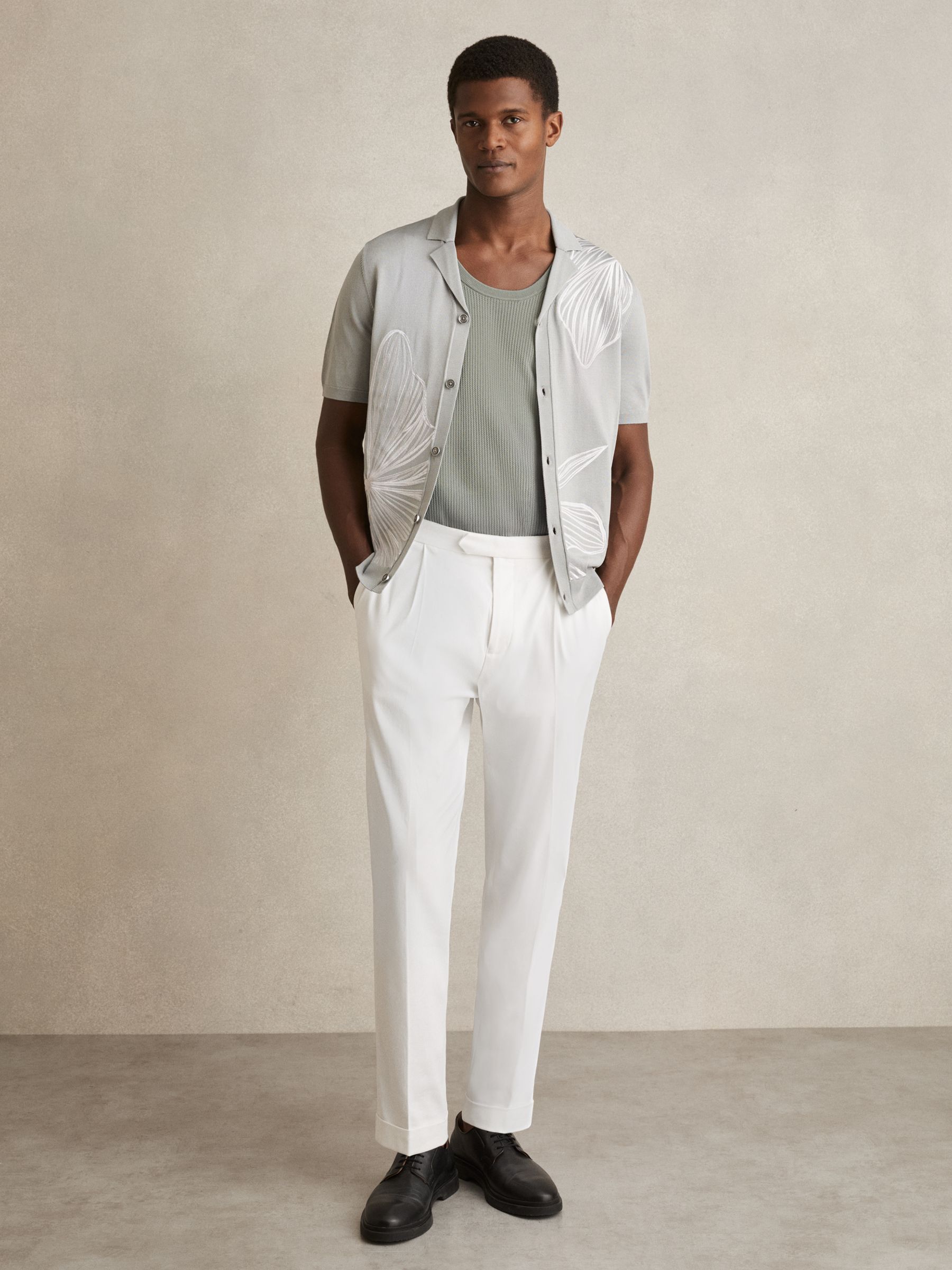 Textured Crew Neck Ribbed Vest in Sage Green - Image 3 of 6
