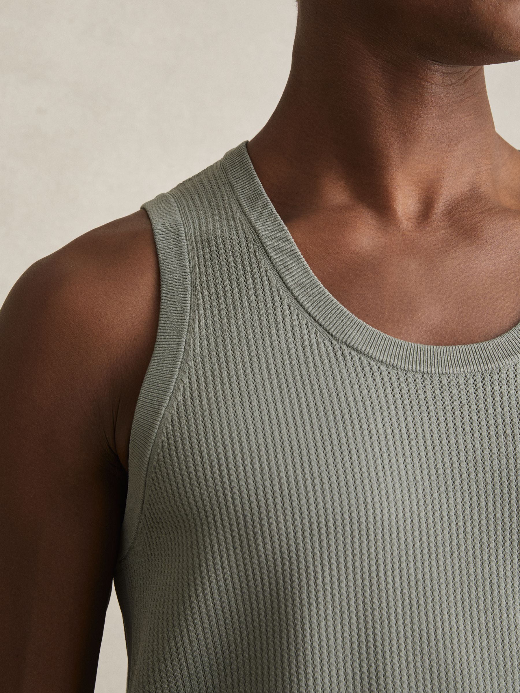Textured Crew Neck Ribbed Vest in Sage Green - Image 4 of 6