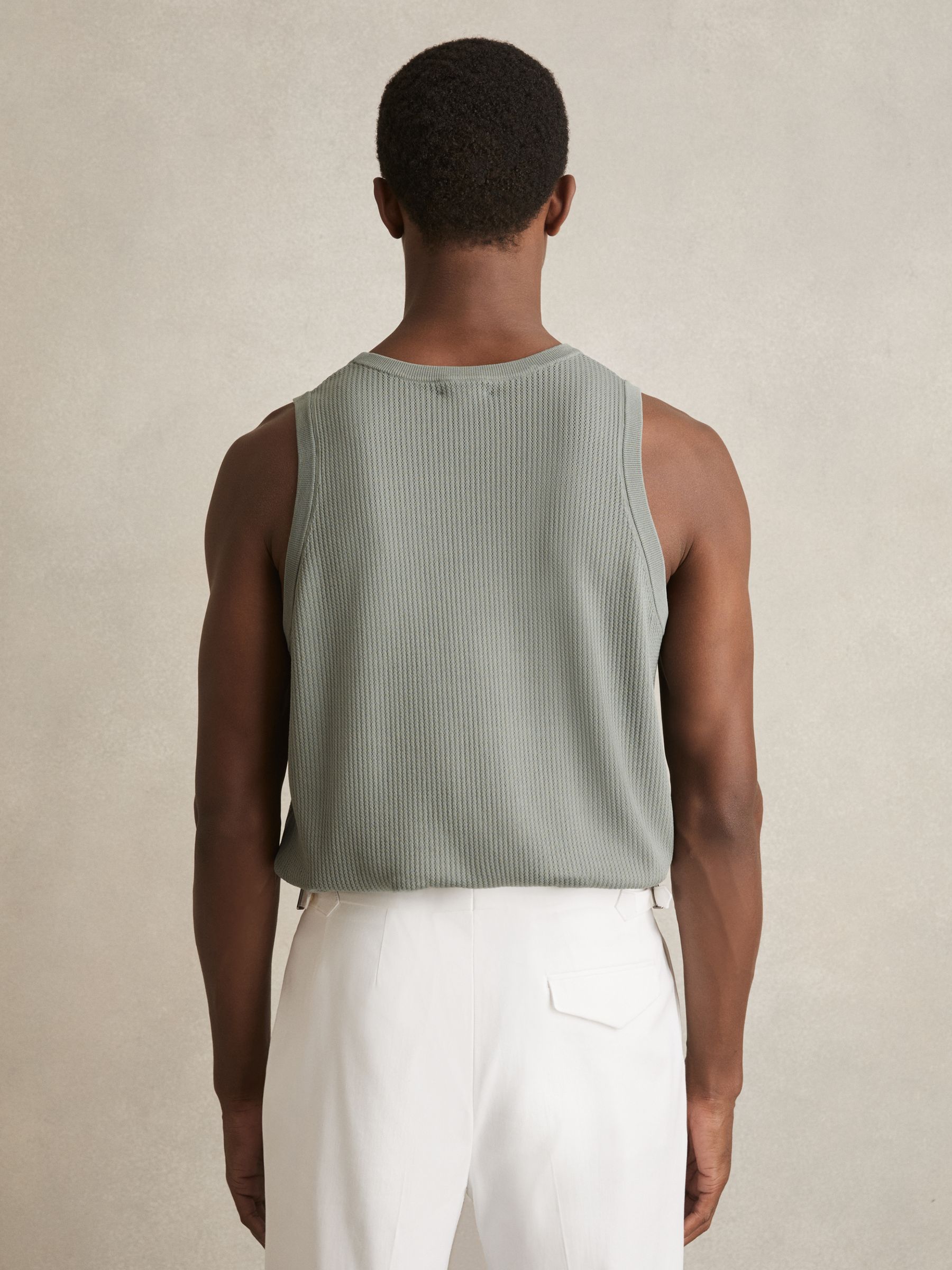Textured Crew Neck Ribbed Vest in Sage Green - Image 5 of 6