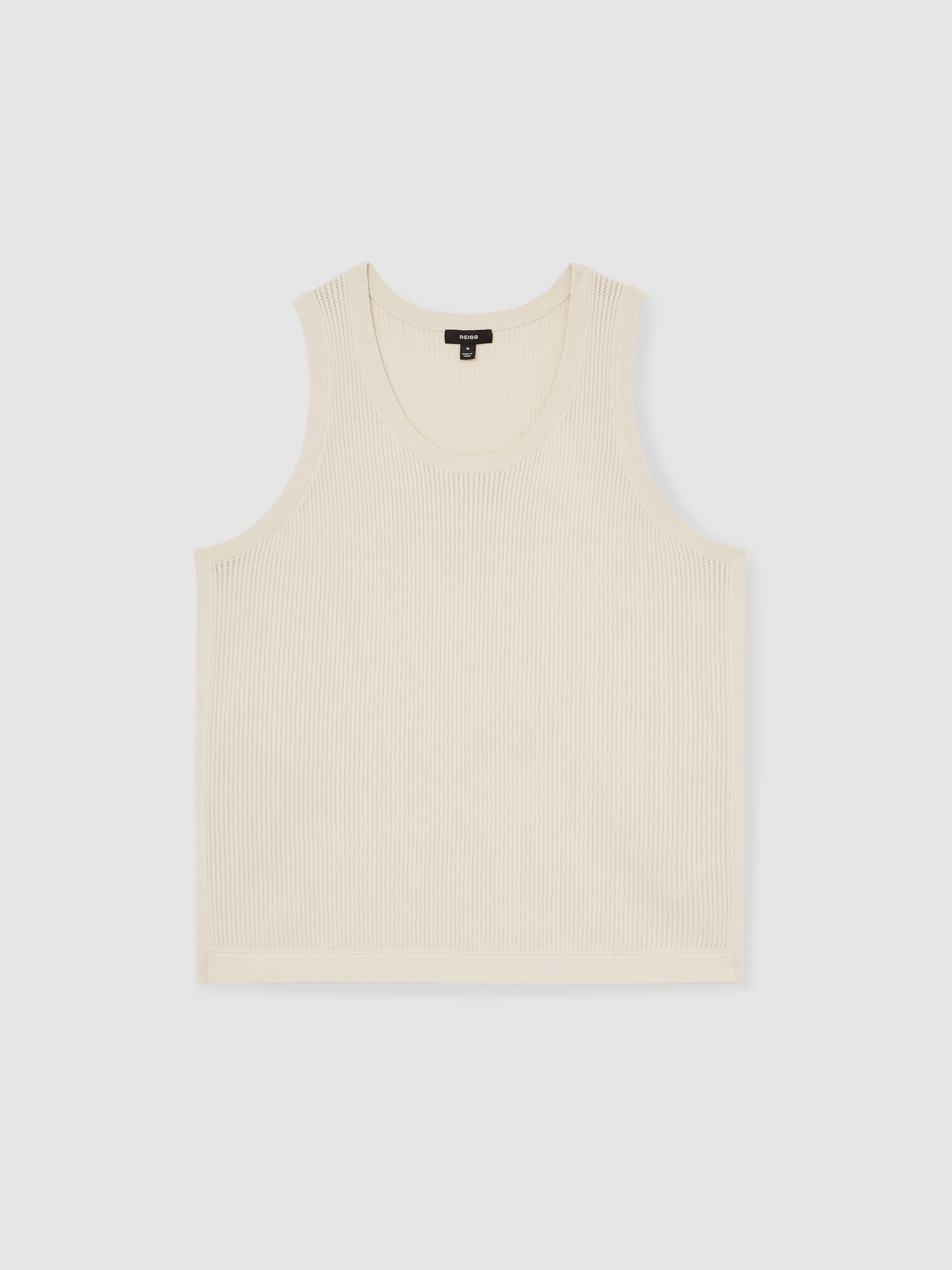 Textured Crew Neck Ribbed Vest in Off White - Image 2 of 6