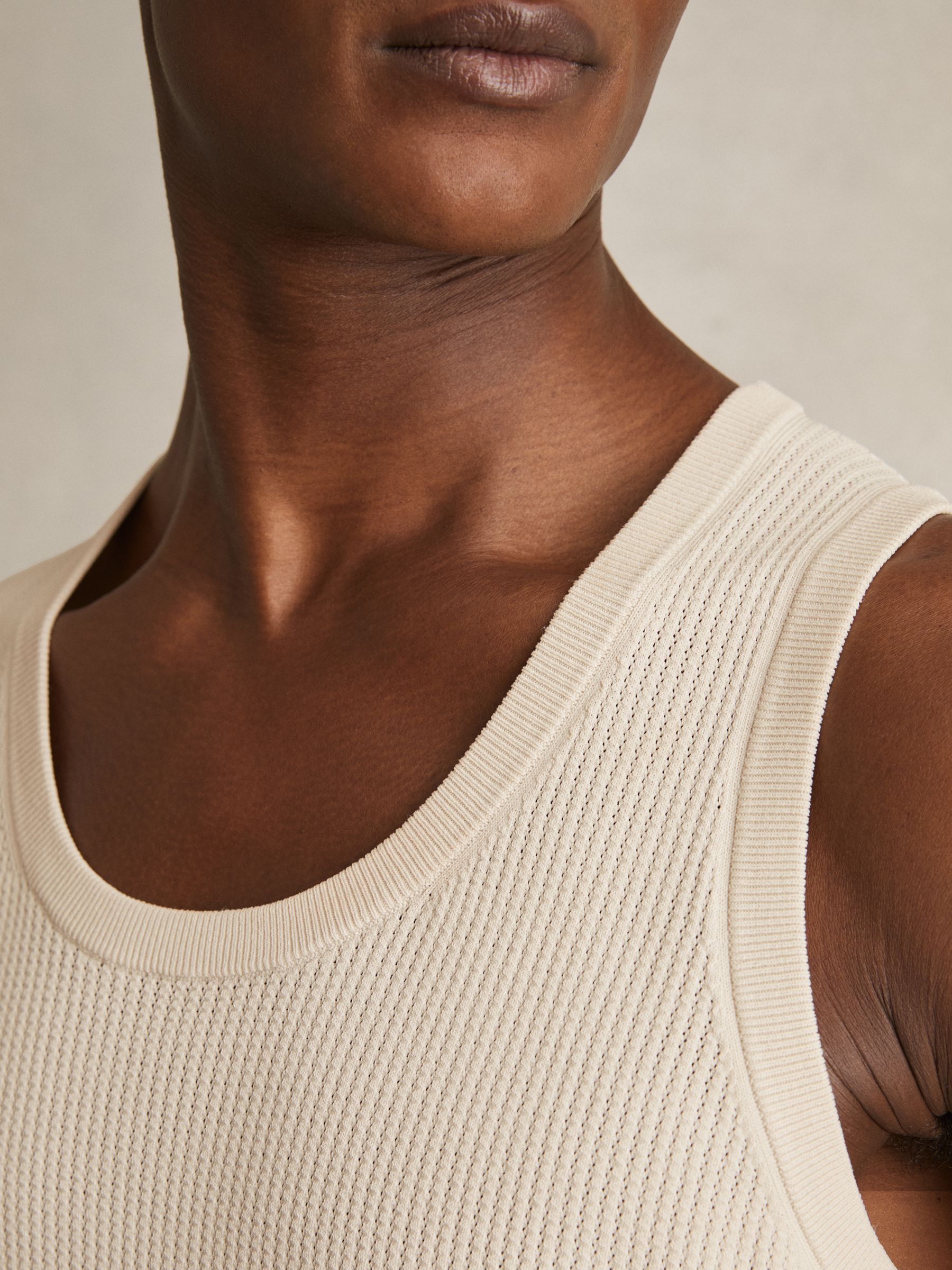 Textured Crew Neck Ribbed Vest in Off White - Image 4 of 6